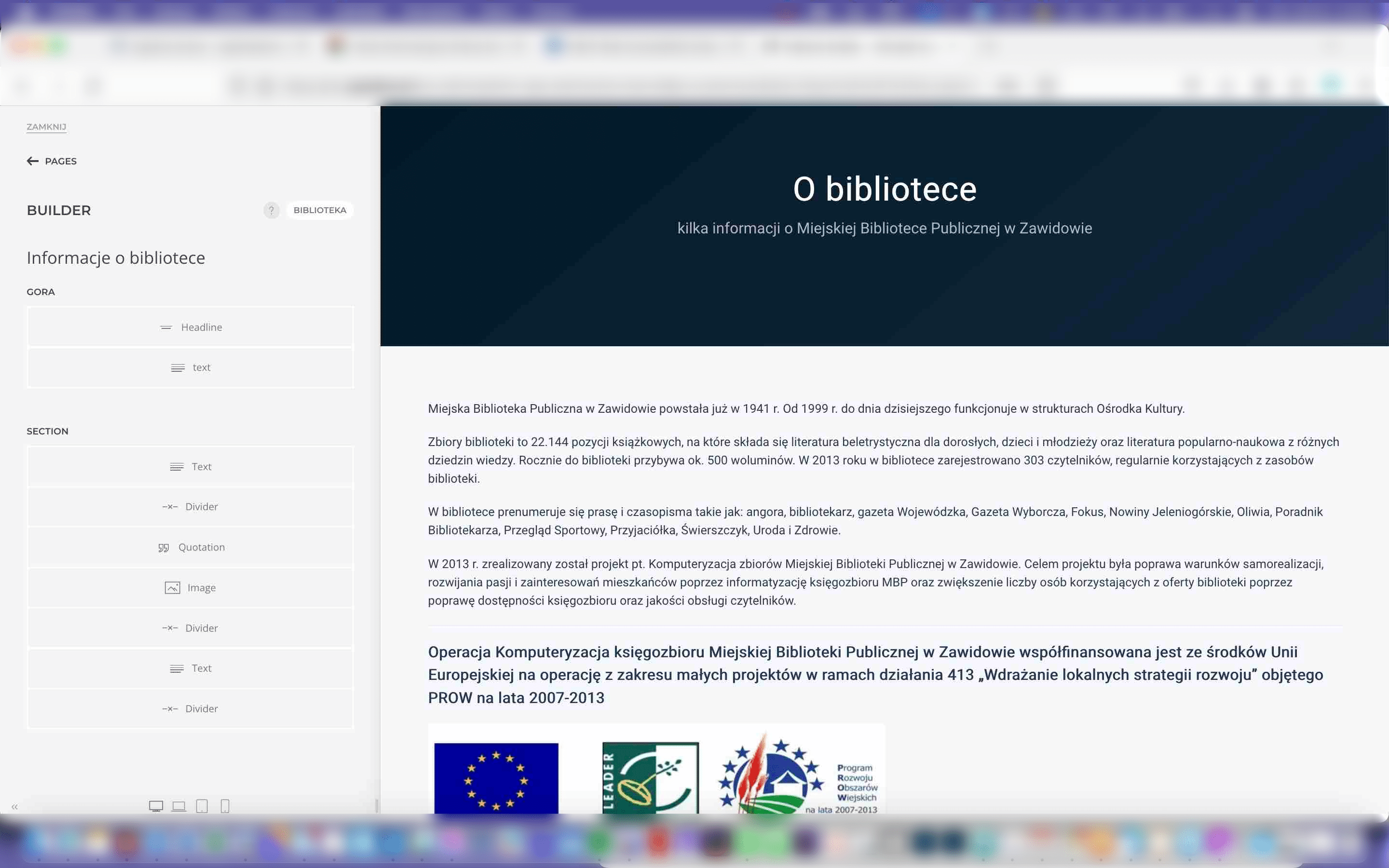 Jeśli nie chcemy już wprowadzać zmian po zapisaniu klikamy - Zamknij (zostaniemy przeniesieni na zaplecze administracyjne)