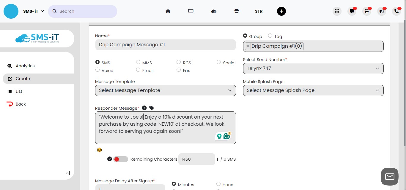 Compose your first message to your new customer.