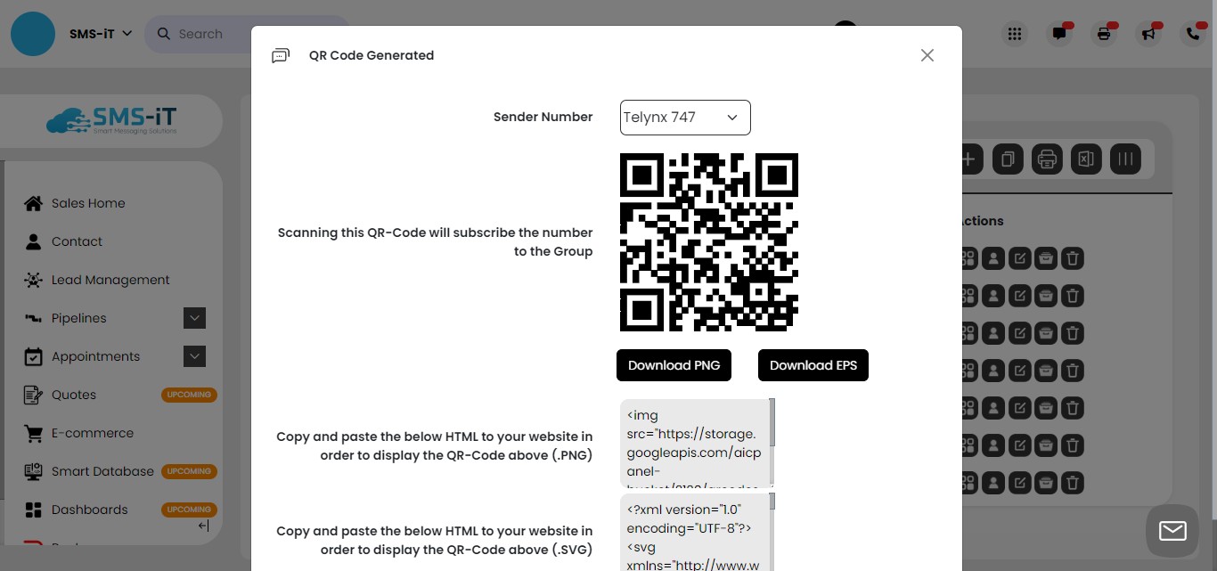 
You can download or copy/paste the QR code to your website. When customers scan it with their phones, it automatically fills in the keyword in their text messages. They just need to click send to opt-in to your group and start receiving drip campaign messages.