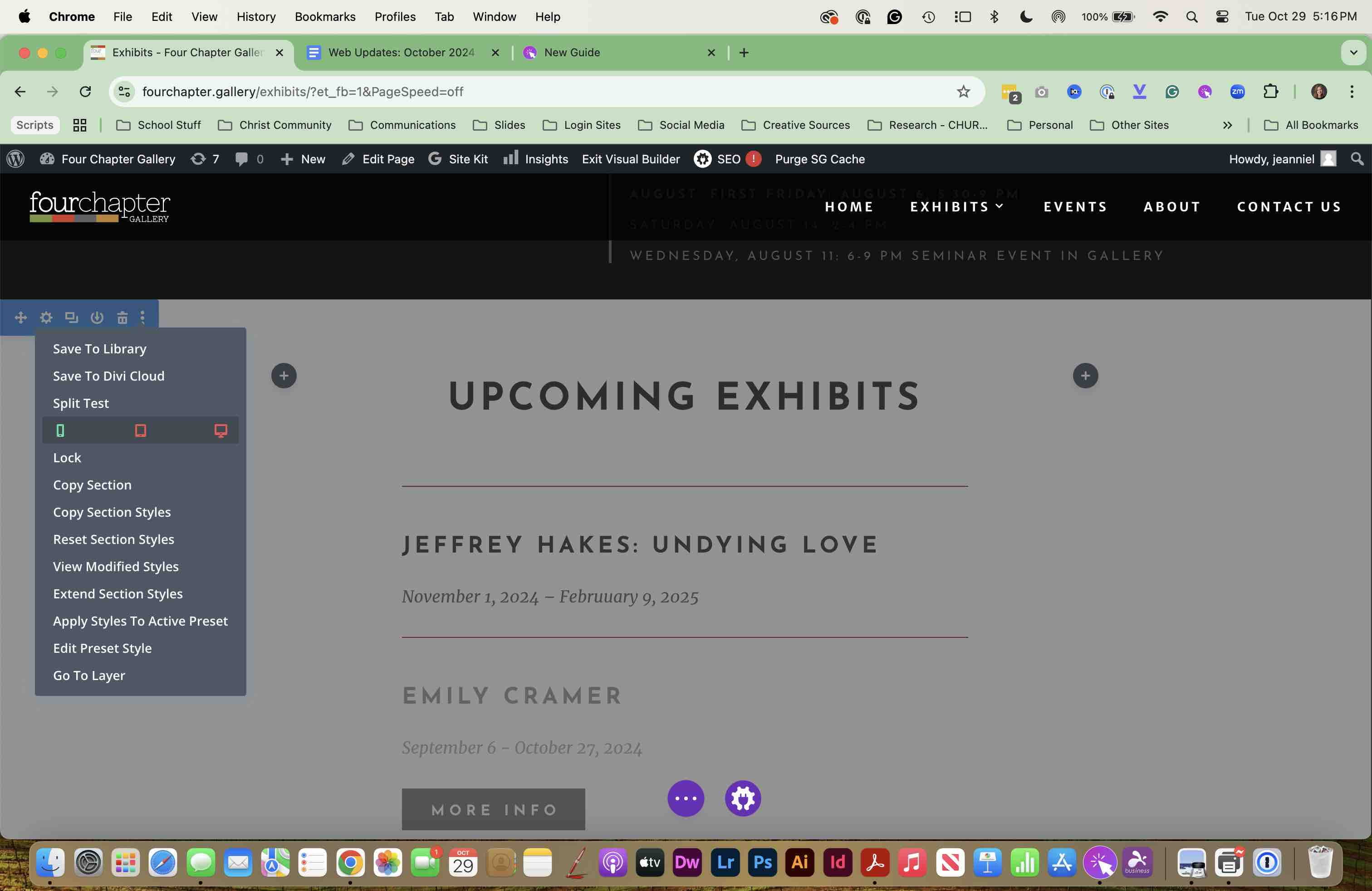 If the Google Doc supplied UPCOMING EXHIBIT information, add it to this section and ENABLE this. Please DISABLE this section* if no information is supplied. *