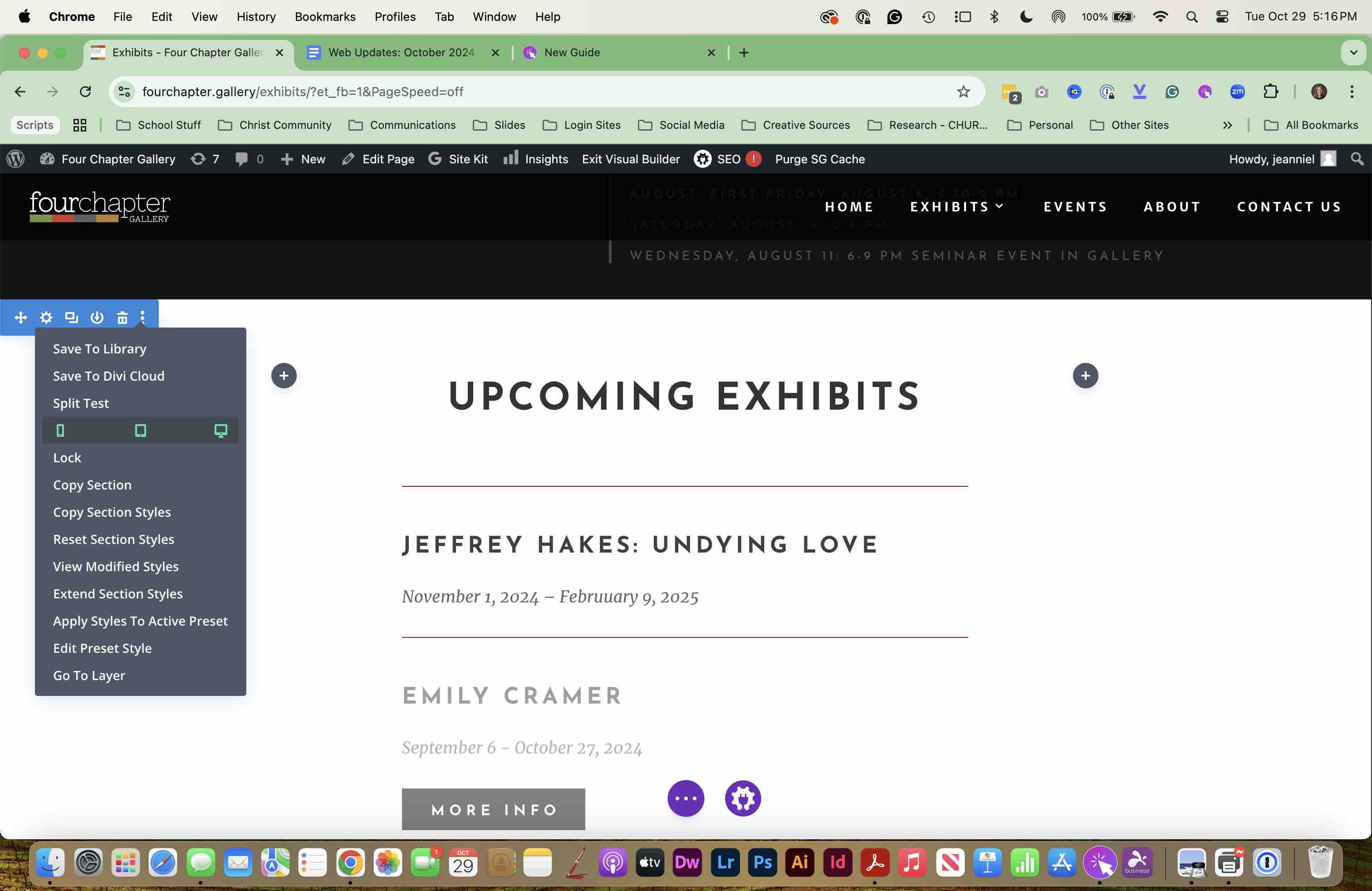 If the Google Doc supplied UPCOMING EXHIBIT information, add it to this section and ENABLE this. If no information is supplied, DISABLE this section.