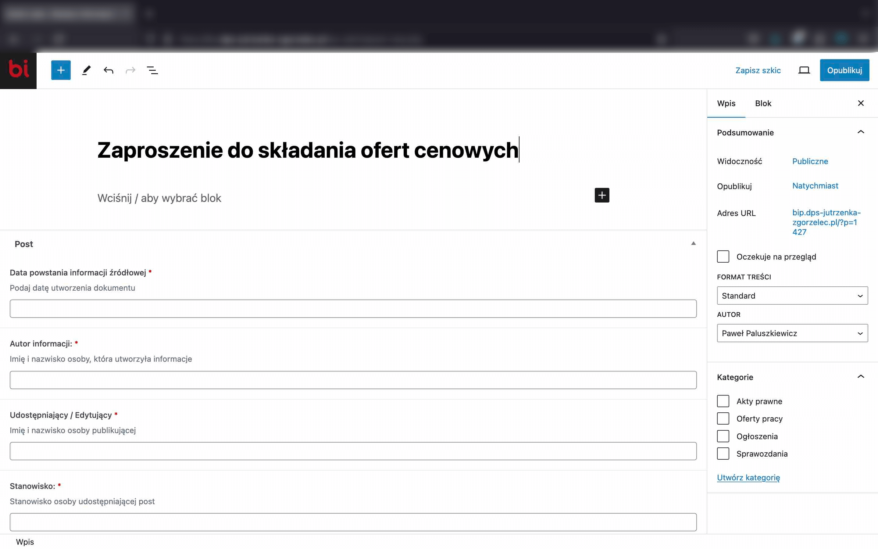 Dodajemy tytuł oraz opis artykułu