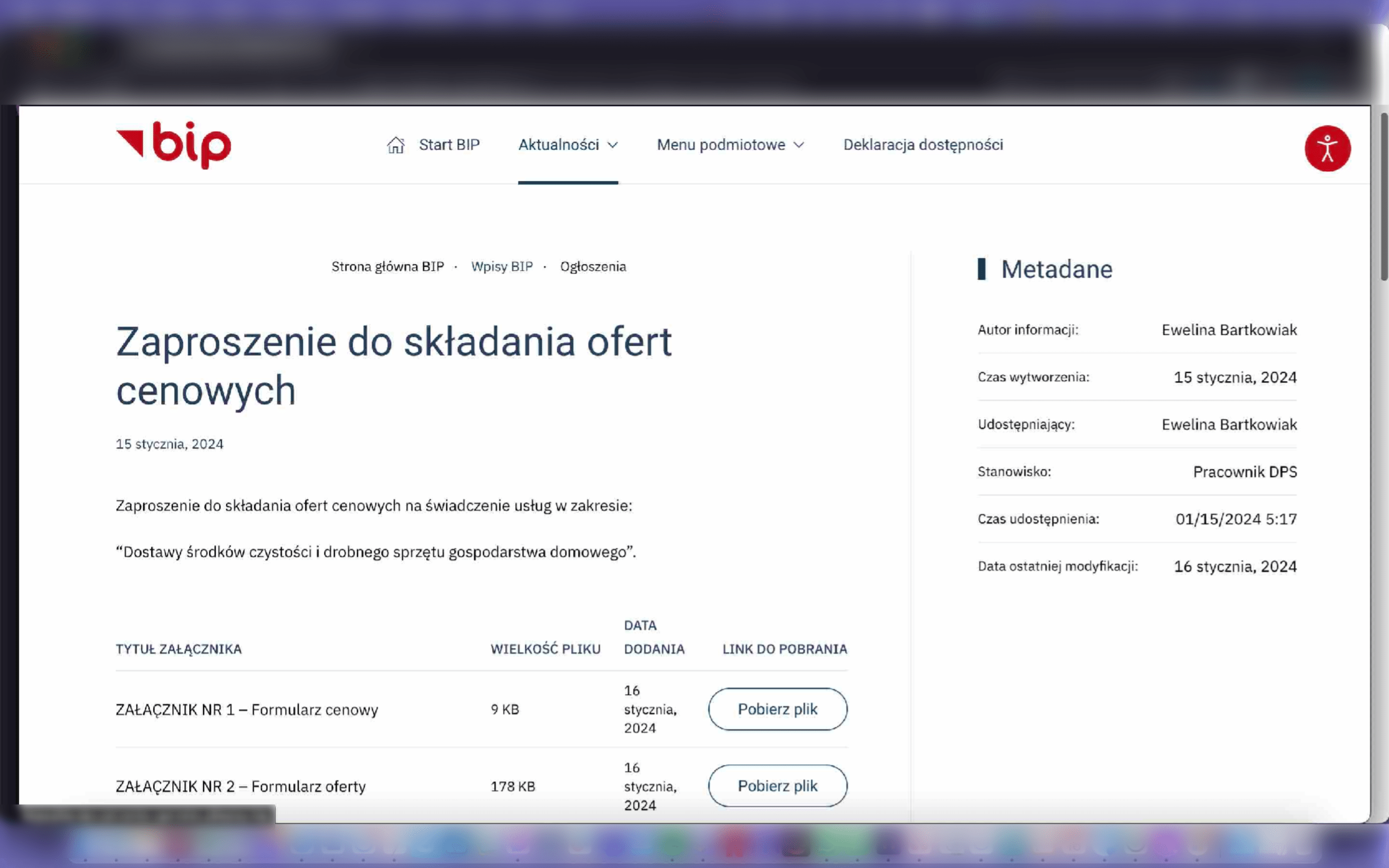 Po kliknięciu w ikonkę "zobacz wpis", otworzy się strona w nowym oknie prezentująca nam opublikowany artykuł na BIP.