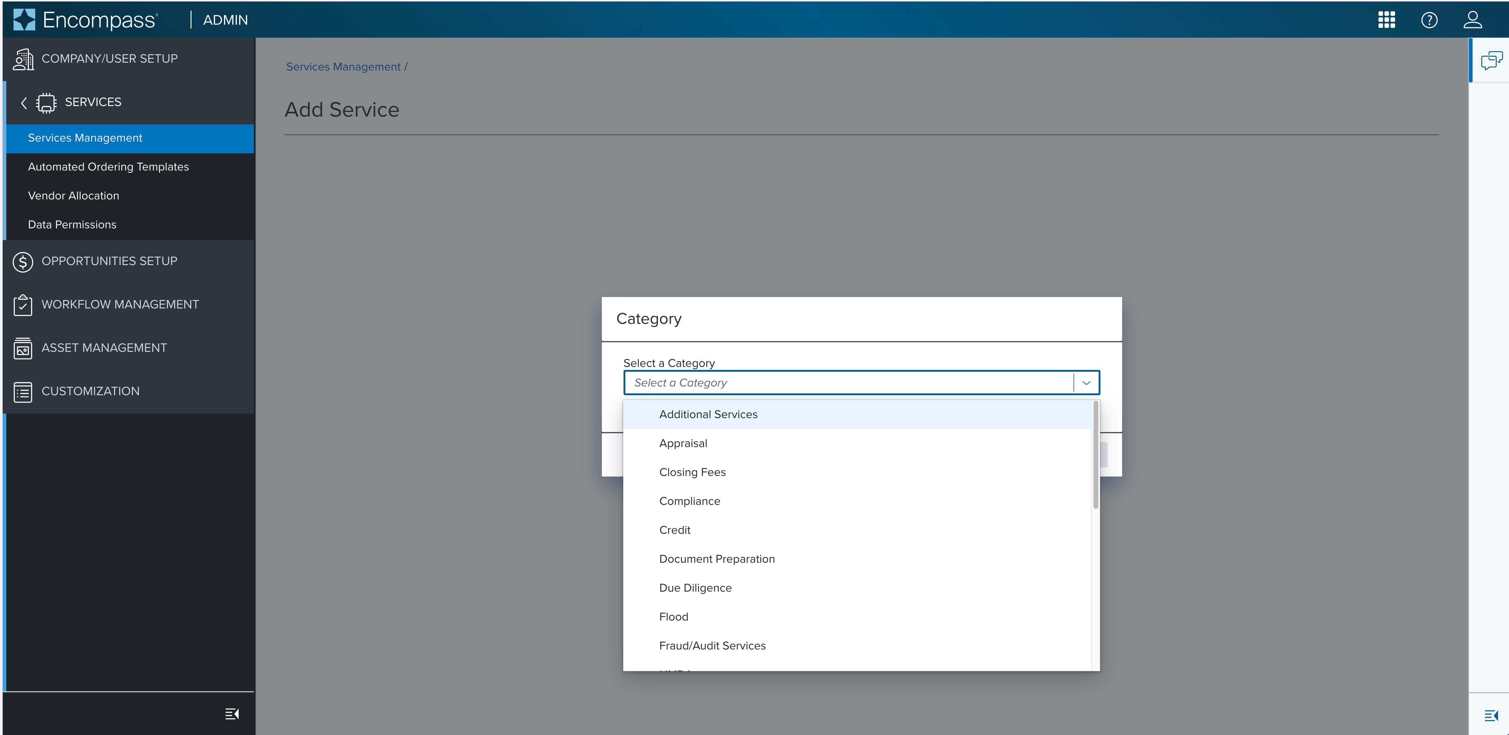 Select **Additional Services** from the list