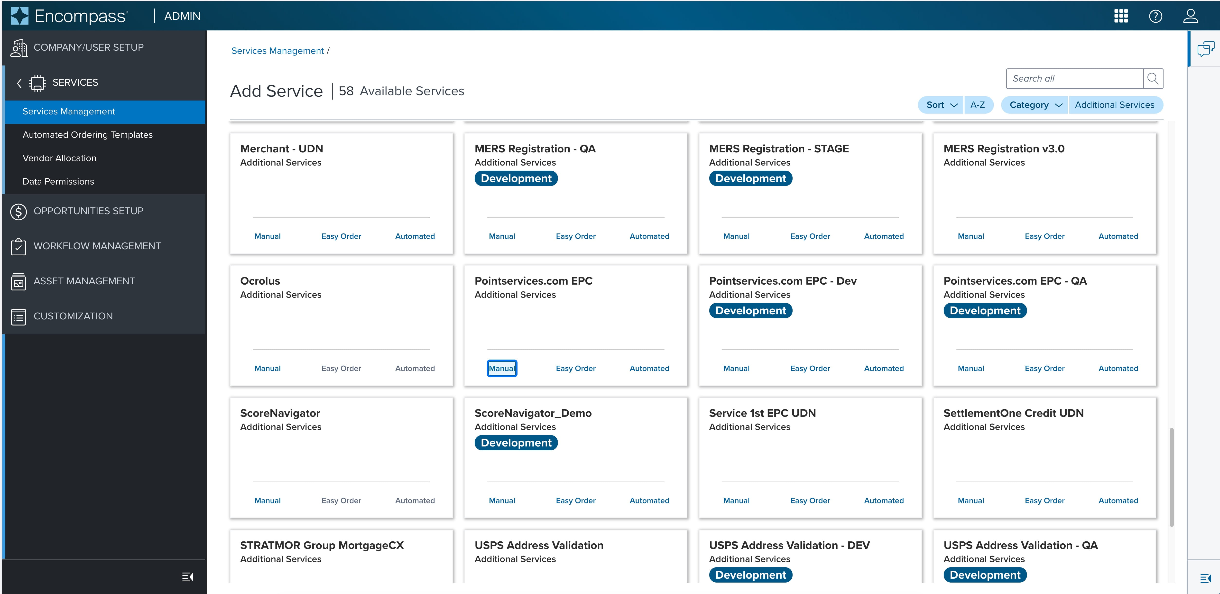 Look for **Pointservices.com EPC** and use the <**Manual**> button to open the service configuration screen.