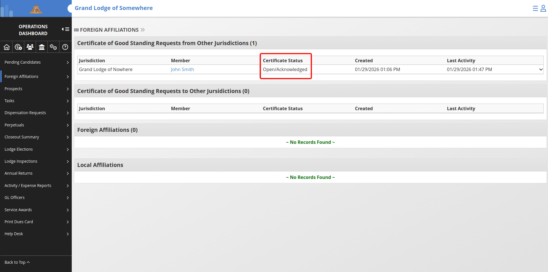 ## After the request has been acknowledged
The status will change to Open/Acknowledged