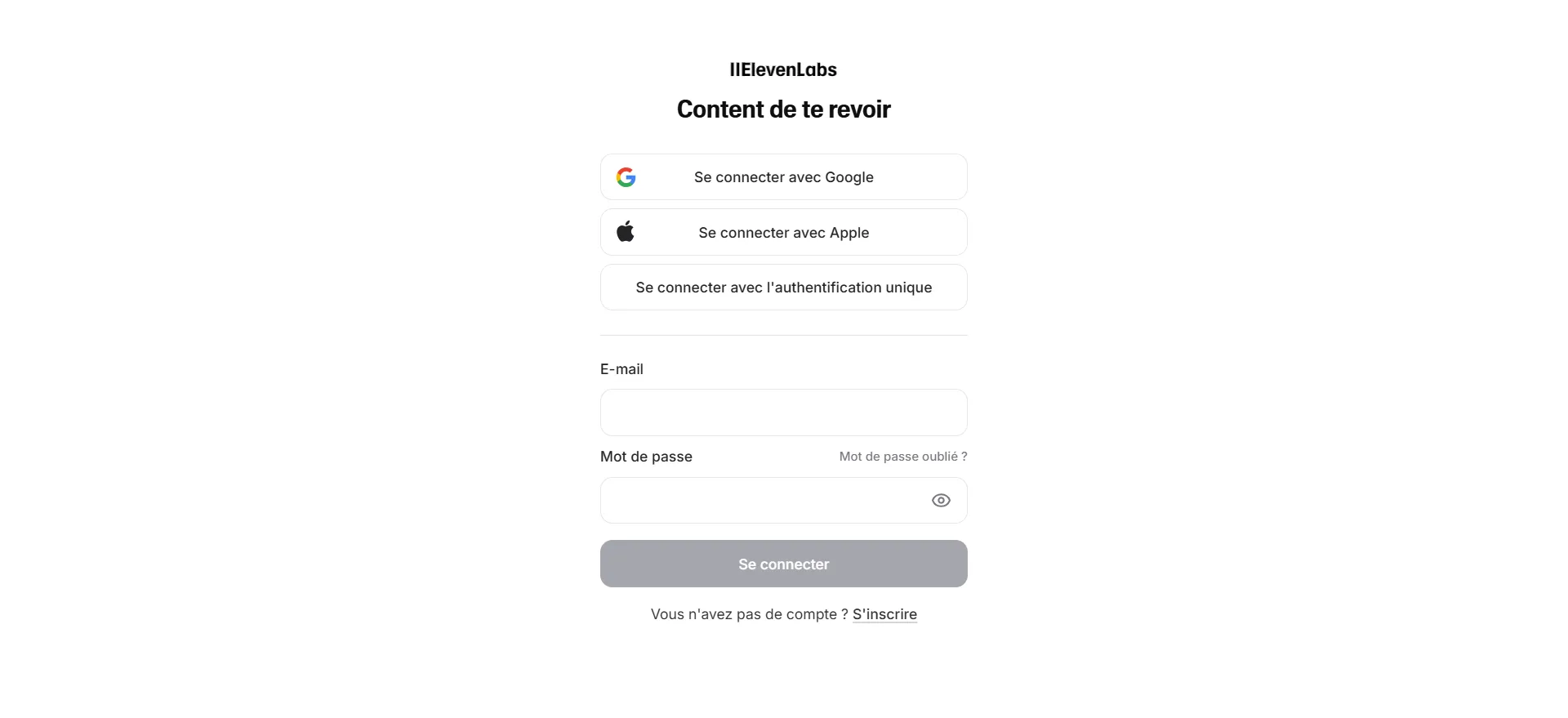 L'utilisateur peut se connecter directement avec son compte Google, Apple ou par authentificateur unique (si mis en place)
