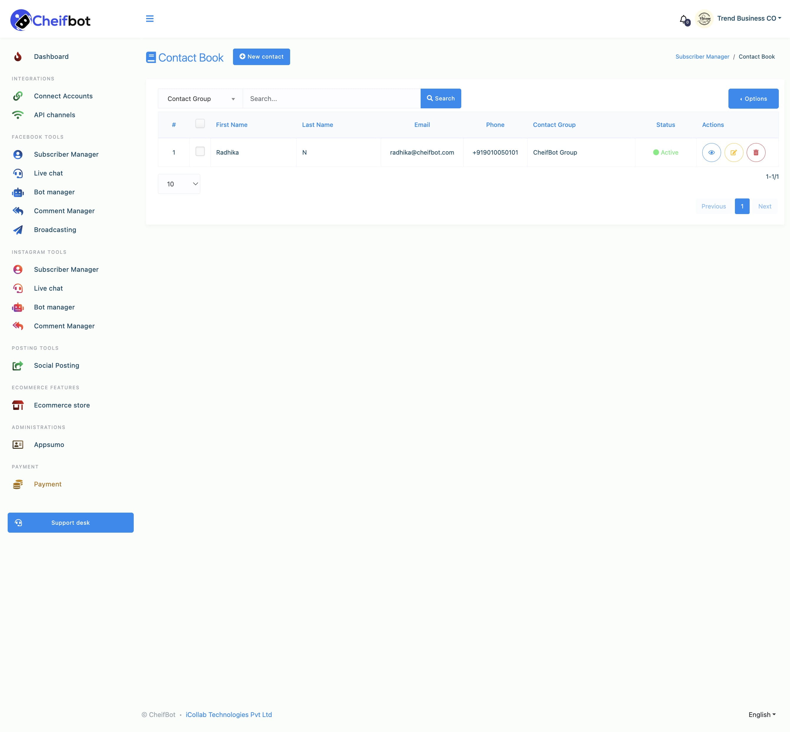 After that, click on the export button of the drop-down menu of the Option button. And a CSV file of the selected contacts will be downloaded.