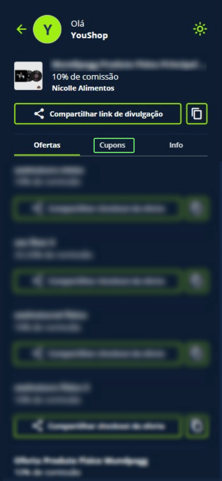 Acesse a aba “Cupons”.