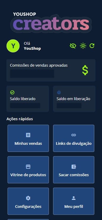 Volte para a tela inicial e selecione “Sacar comissões”.