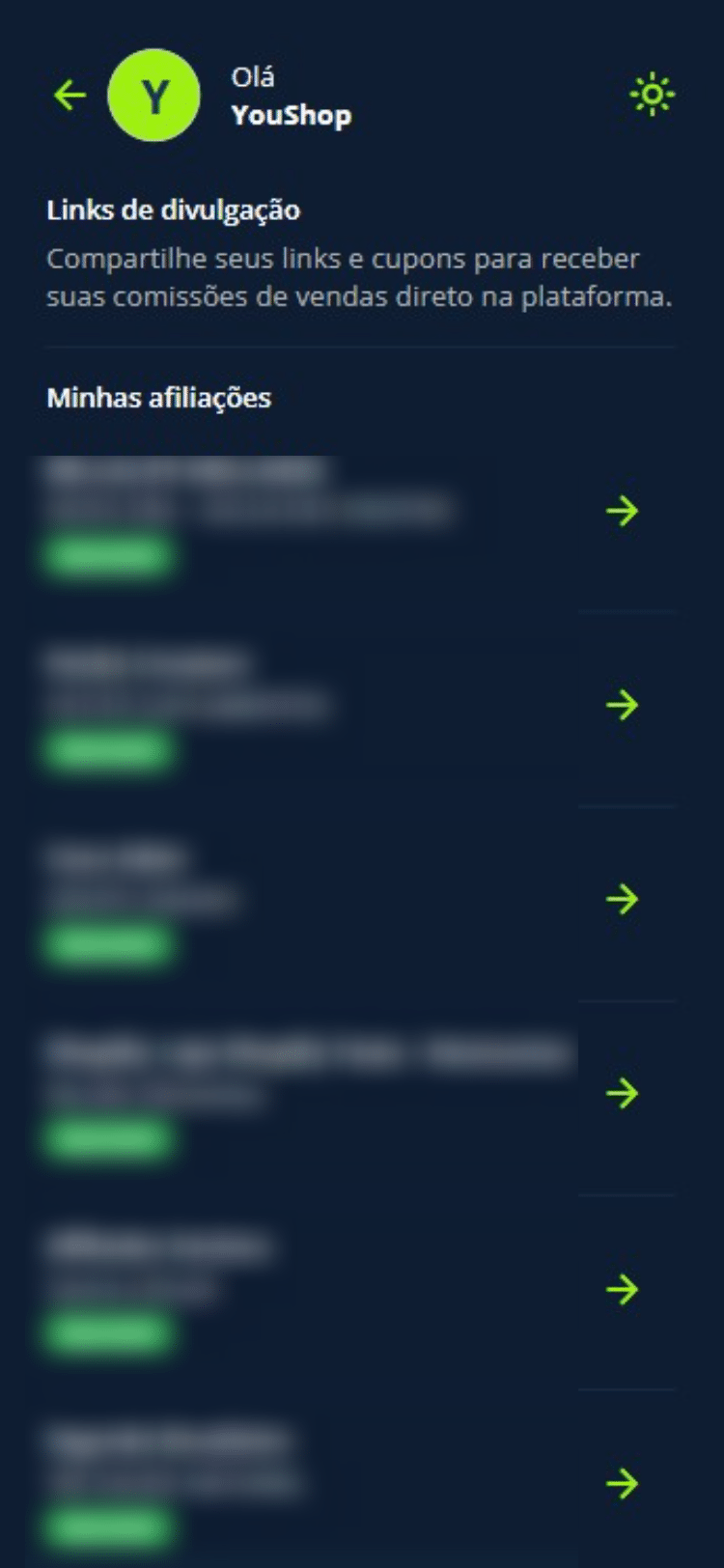 Em “Links de divulgação”, clique no ícone de link para copiar seu link de divulgação.