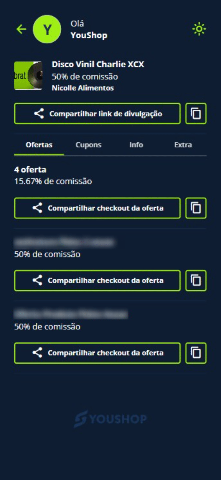 Na página do produto, você verá as ofertas disponíveis criadas pelo produtor. Cada oferta mostra o valor da comissão que você receberá ao divulgar aquele produto.