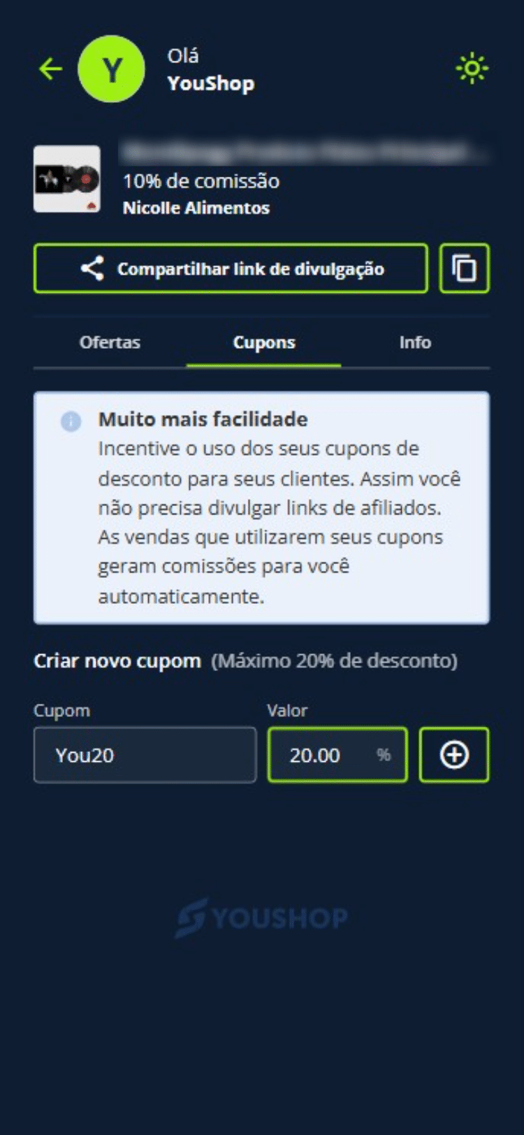 Preencha o nome e o valor do seu cupom e clique em “Adicionar”.