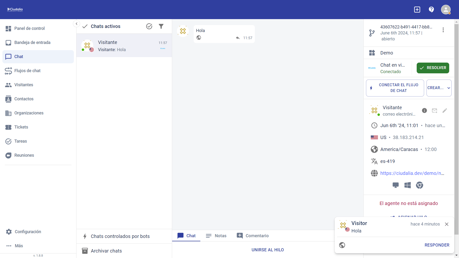 Luego, para responder al mensaje, pulsa en el botón de **UNIRSE AL HILO**