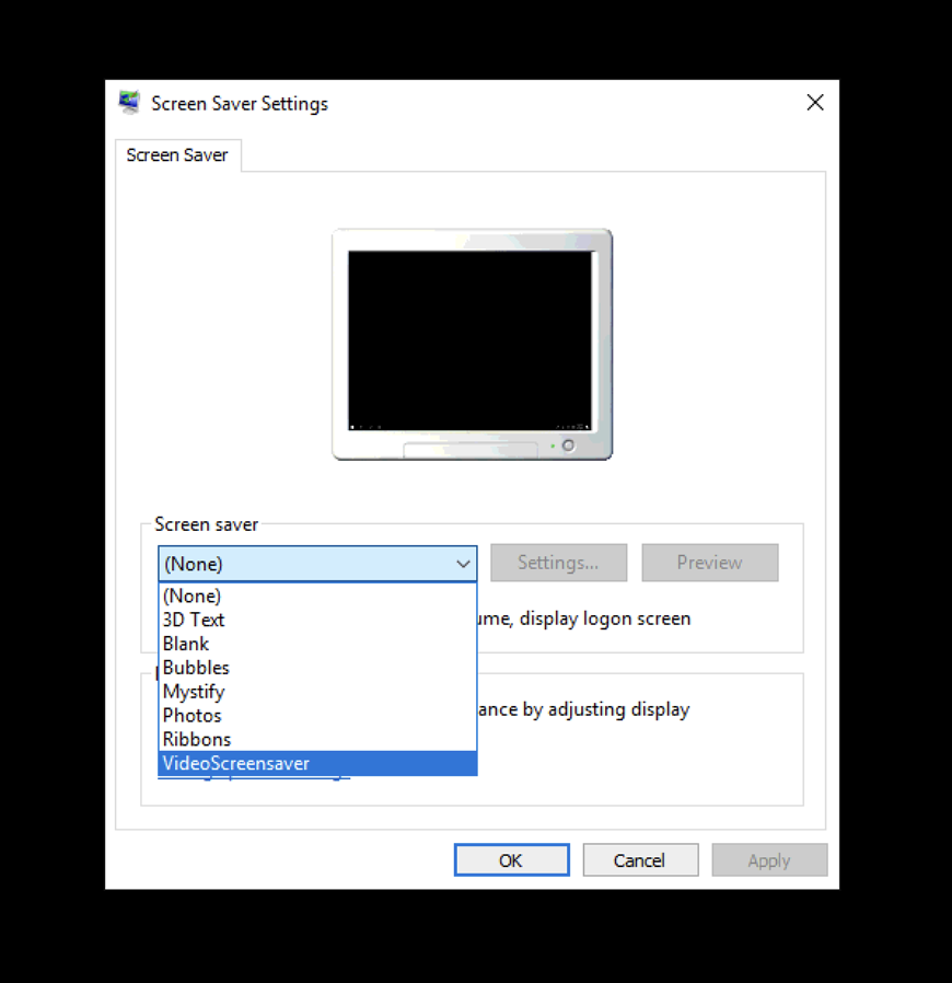 ## Change Screen Saver to "VideoScreensaver"