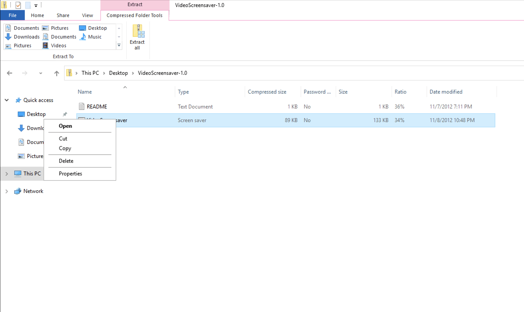 After opening ZIP file, copy the file "VideoScreensaver"