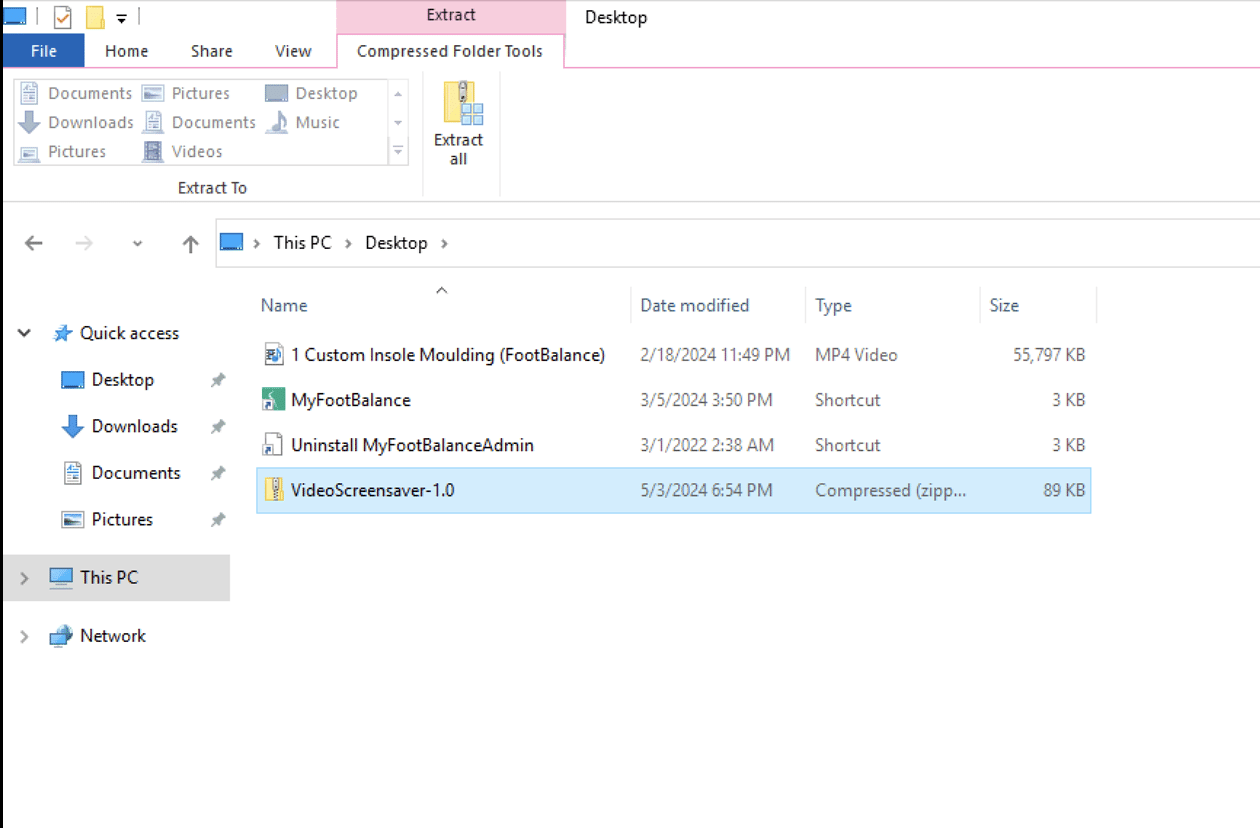 ## Locate & open ZIP file [Video Screensaver by Metasquares](https://footbalance.sharepoint.com/:u:/s/FootBalanceNA/EVcrKCd2bP9FiQFV3iuMUXMBbrvrl72CTASdRAMk3Qr_Zw?e=AJJa3c) on MyFootBalance computer.