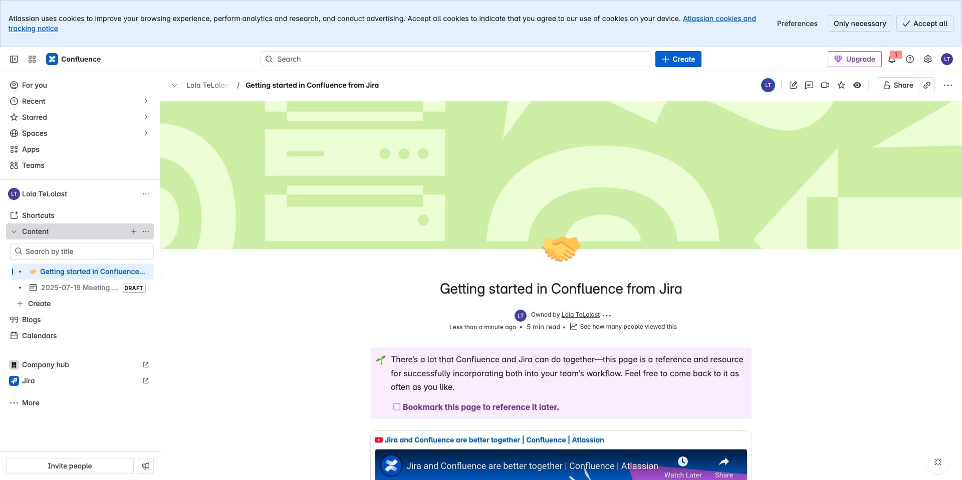 The content section represents where all your content will be located, you can create subpages under it.