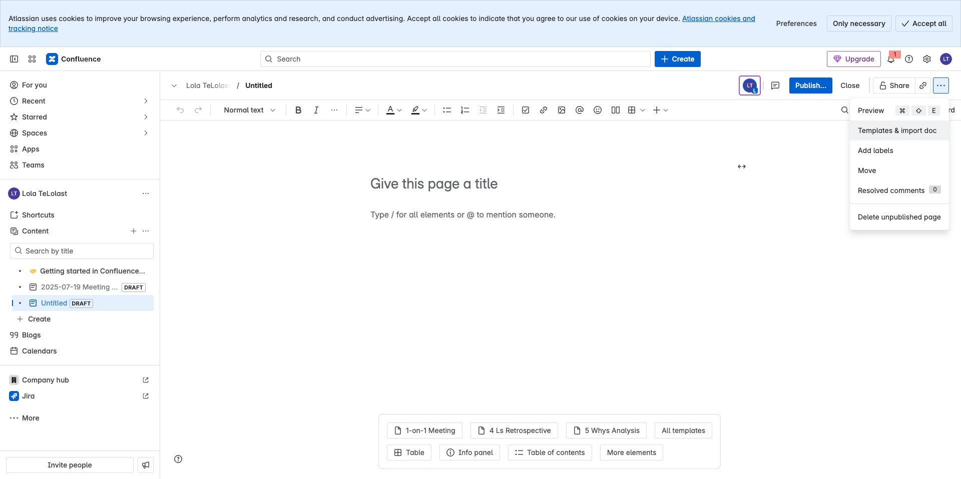 For Templates, Click on "Templates & import doc" option