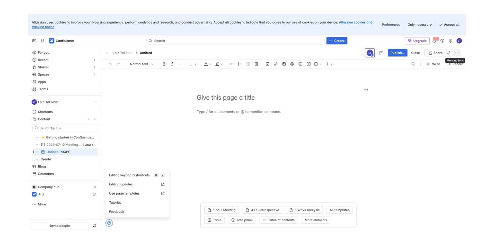 Jira has a library of templates, Click on the menu highlighted below to see some options.
