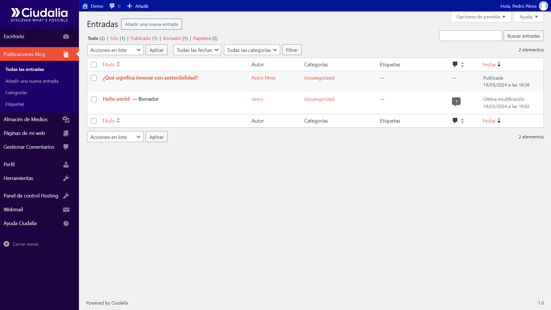 Al pulsar en "**Todos**" podrás observar que el artículo se ha restaurado de forma exitosa