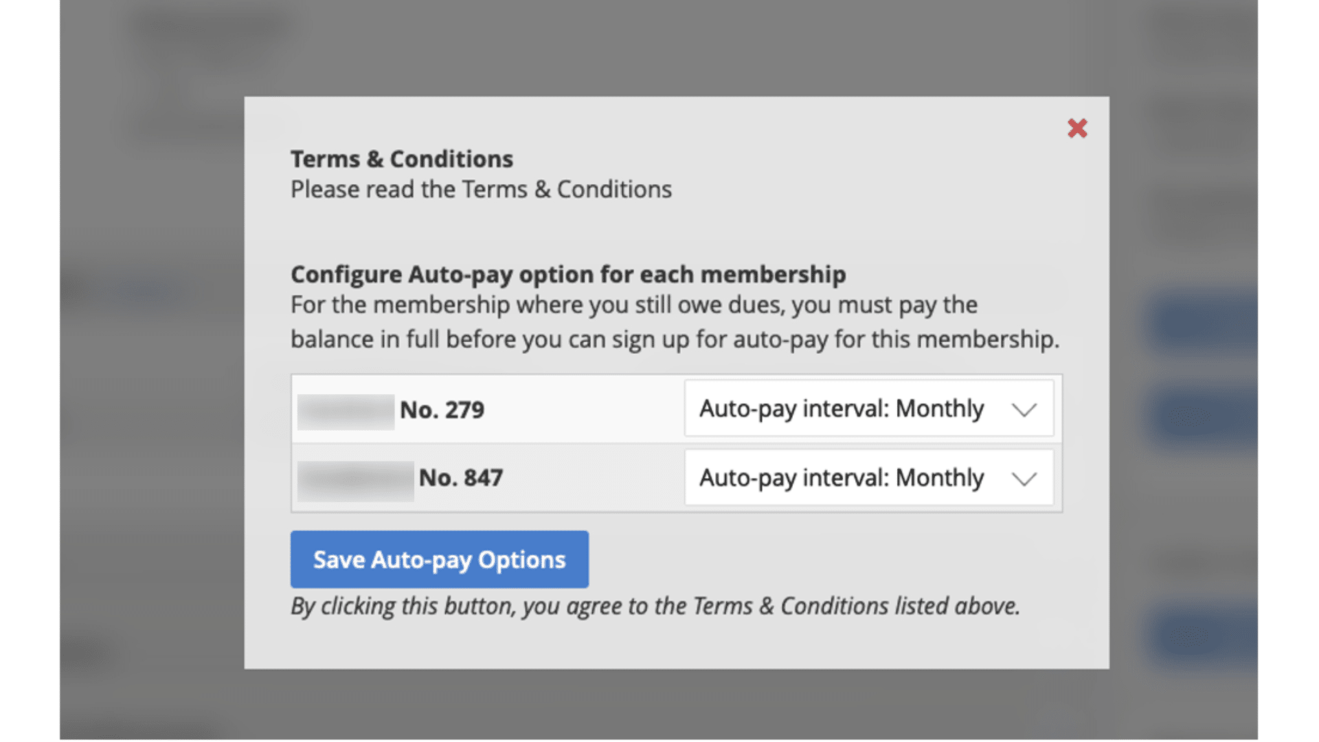 Can configure auto-pays differently if they are a member of more than one lodge.