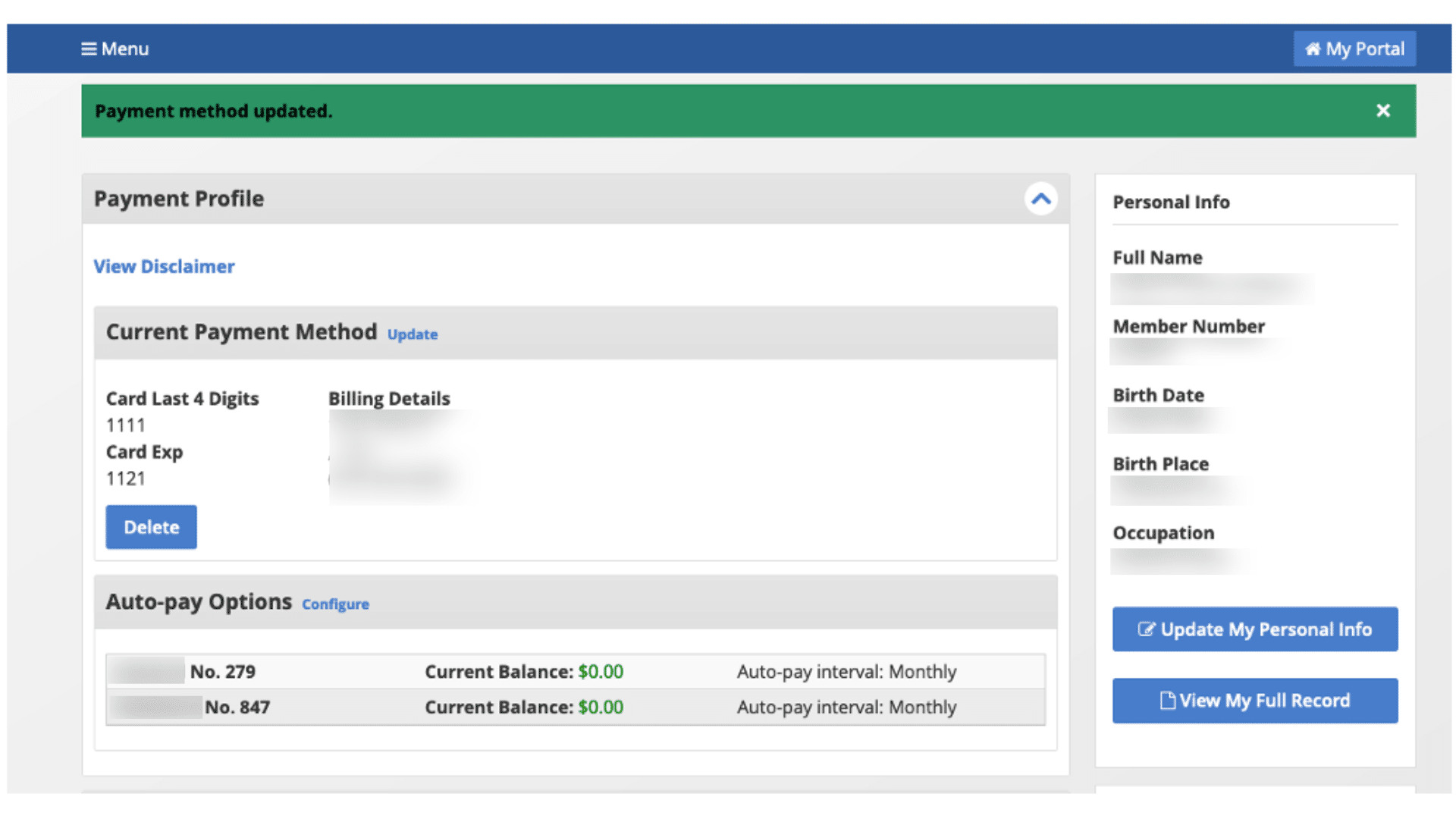 Completed Payment Profile