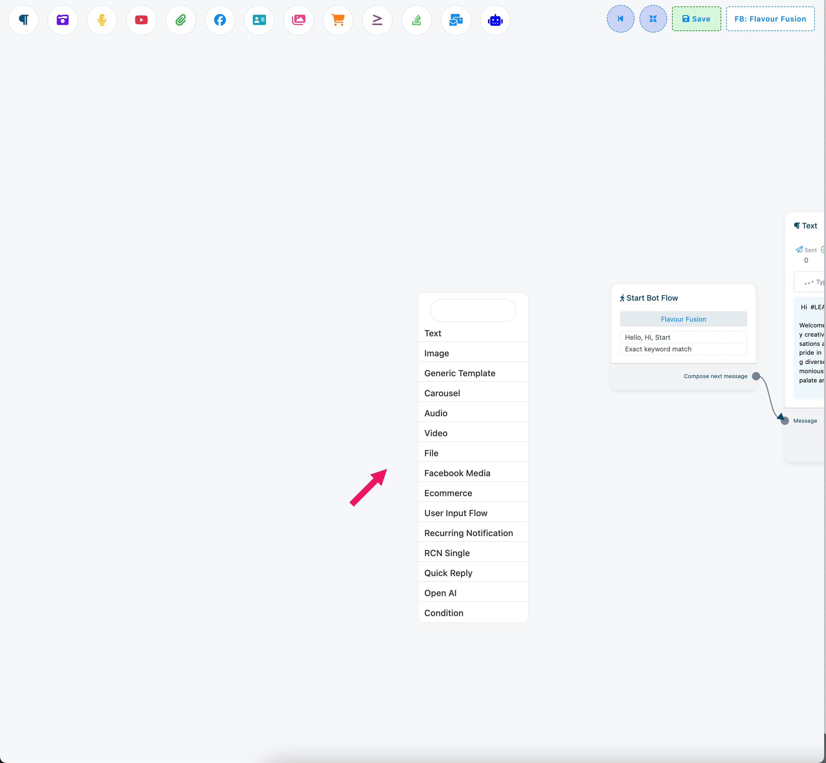 
You can also add components without dragging the component from the Doc-menu and dropping it on the editor. From the next output of any component, drag the cursor and drop. And instantly a menu of the different components will appear. And from the menu, select a component and the component will appear on the editor connected with the mother component.