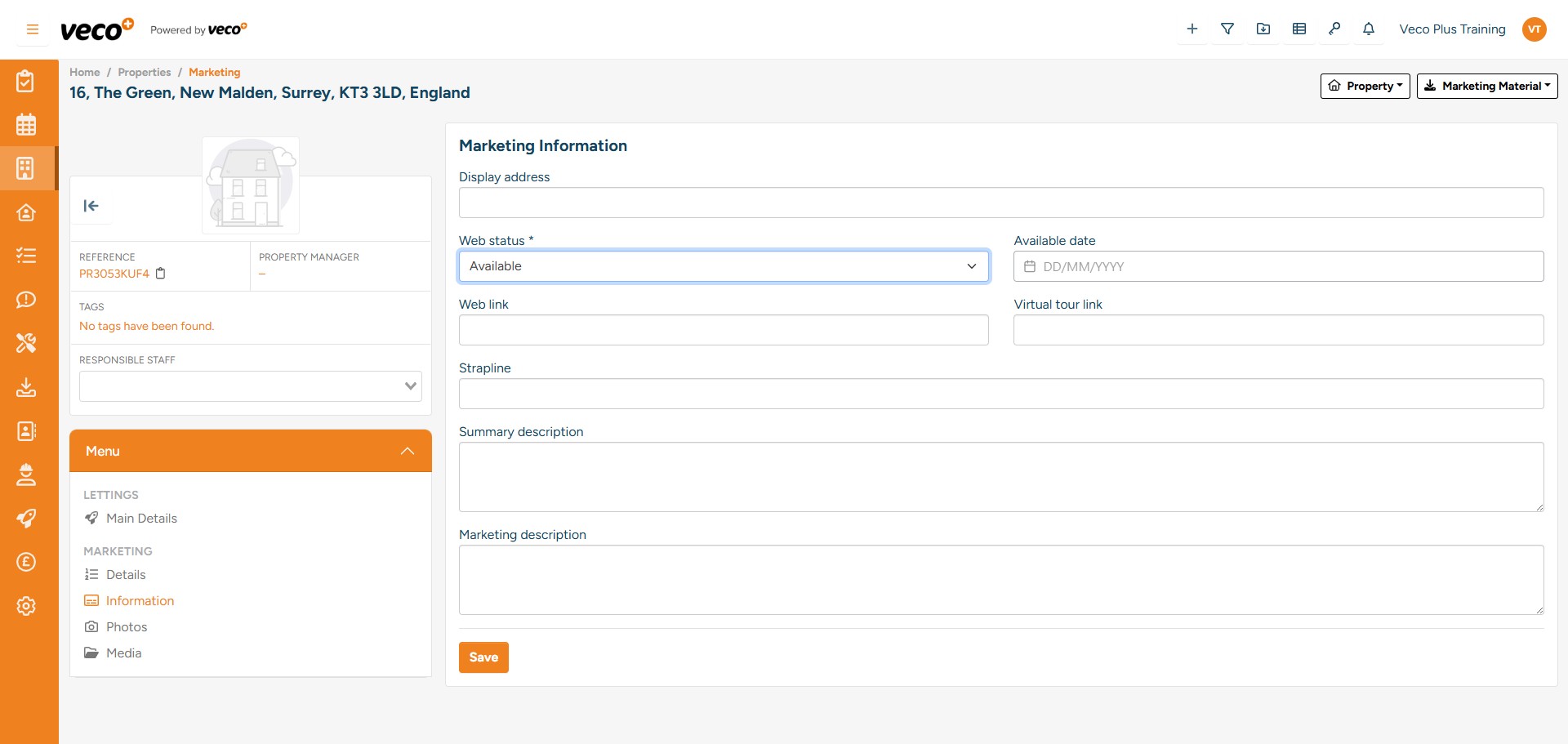 Once you have published the property online, the Web link will automatically populate
