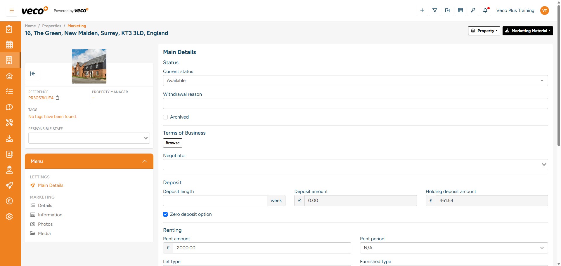 If you would like to generate a brochure, select ' Marketing Material'