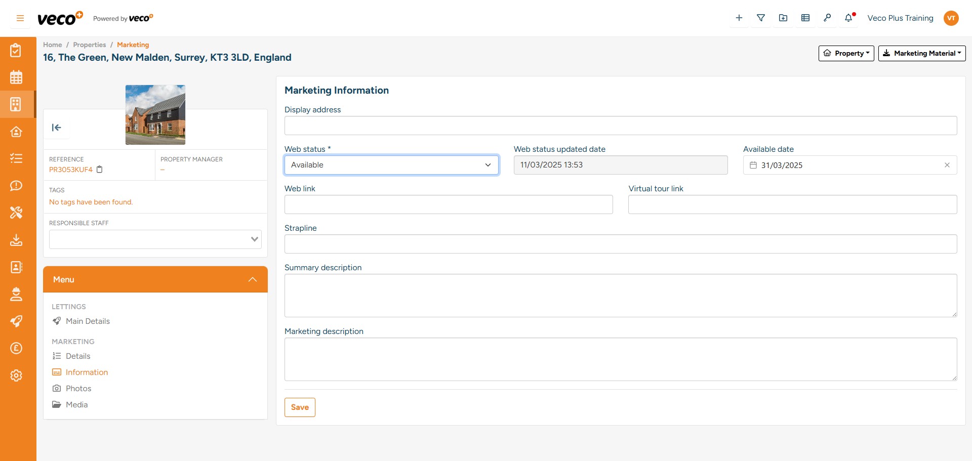 Change the ‘Web Status’ to ‘Available’ and select ‘Save’