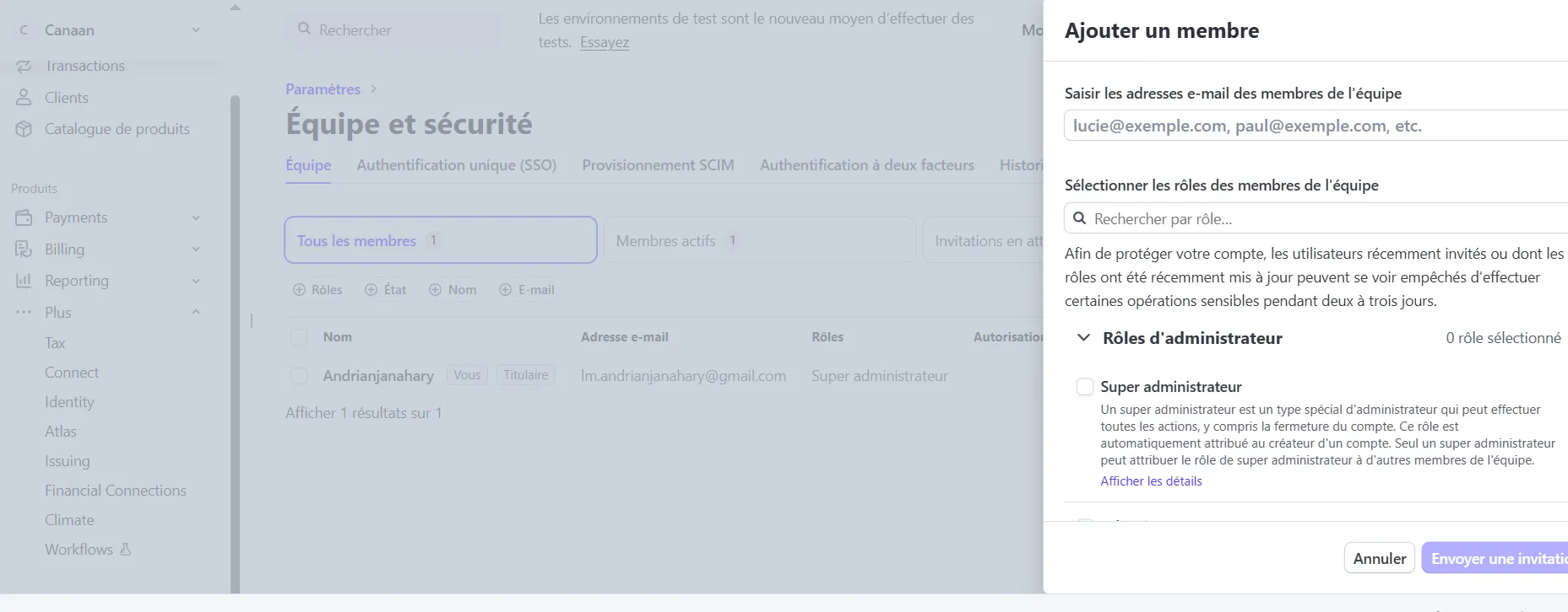 Saisissez admin@iterates.be sur le champ adresse e-mail des membres.