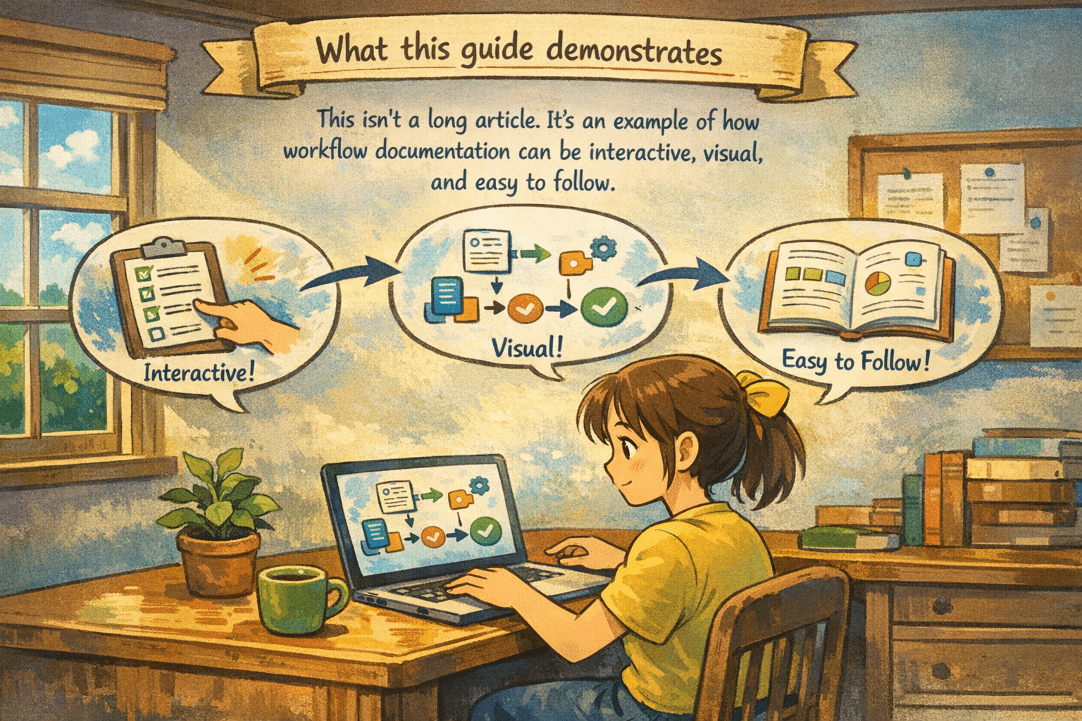 ## What this guide demonstrates
This isn’t a long article. It’s an example of how workflow documentation can be interactive, visual, and easy to follow.