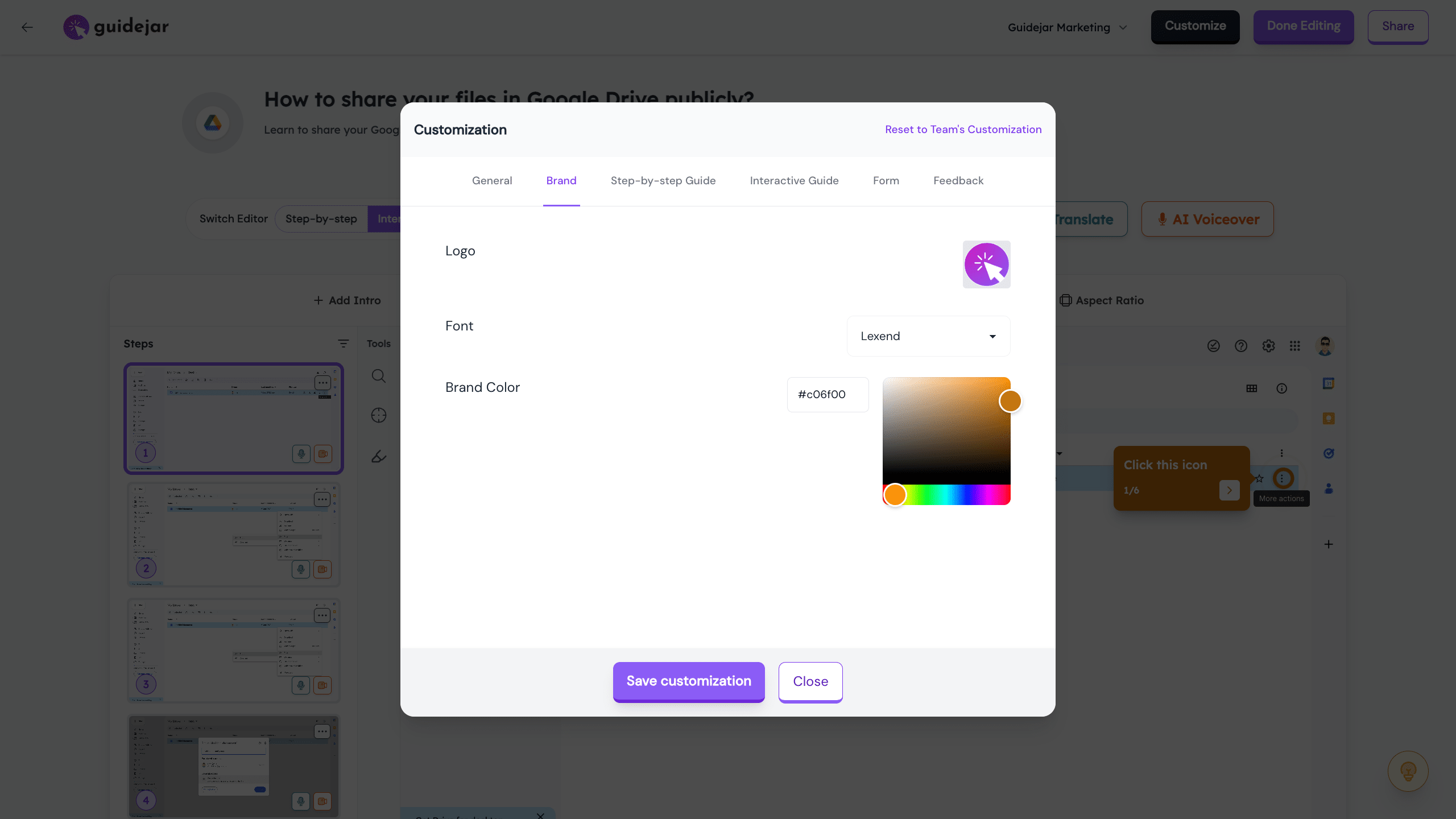 Next, let's go to the 'Customization' popup where you have even more options to tailor the guides to your needs