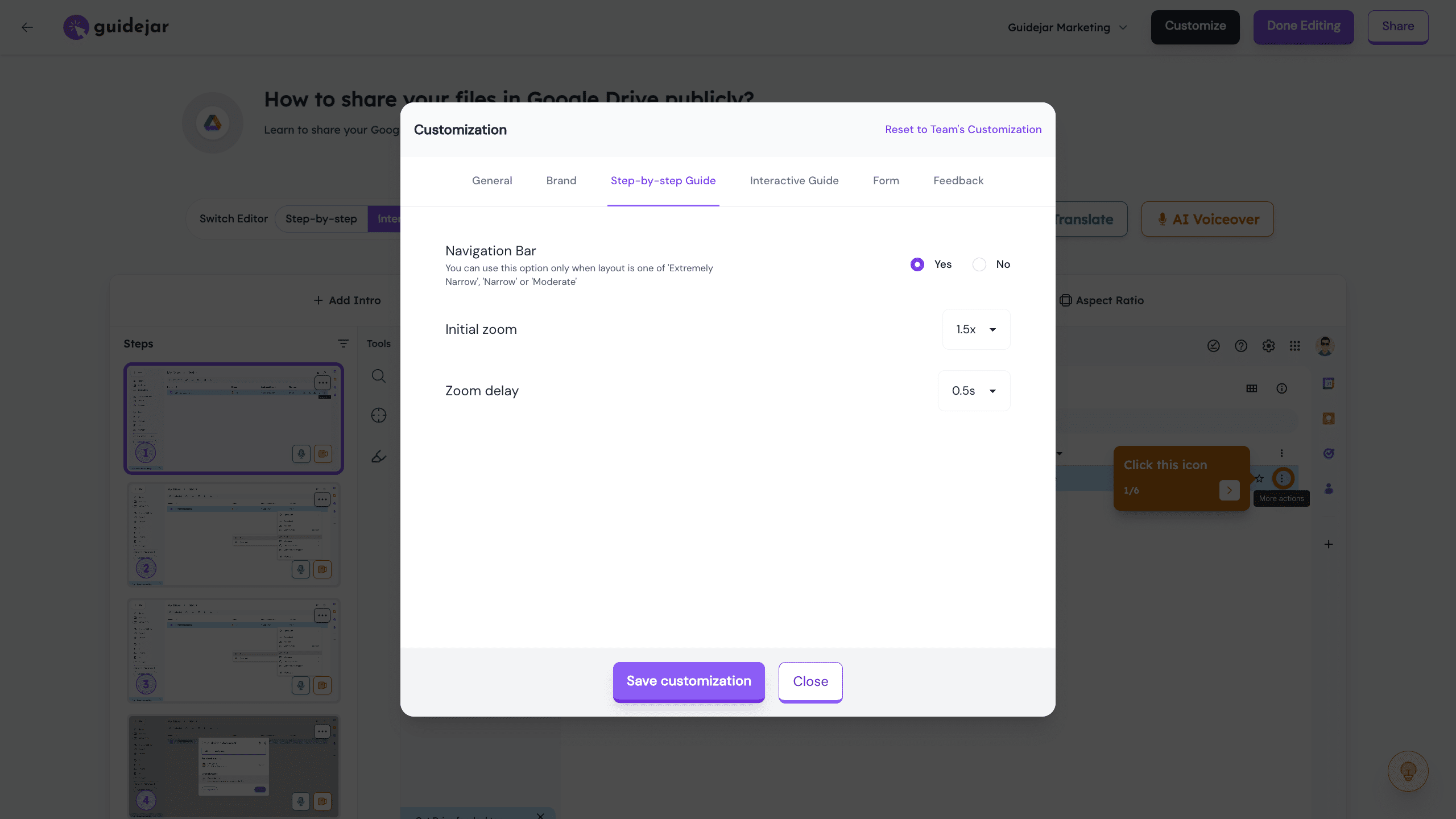 These are options specific to the "Step-by-step Guide" format