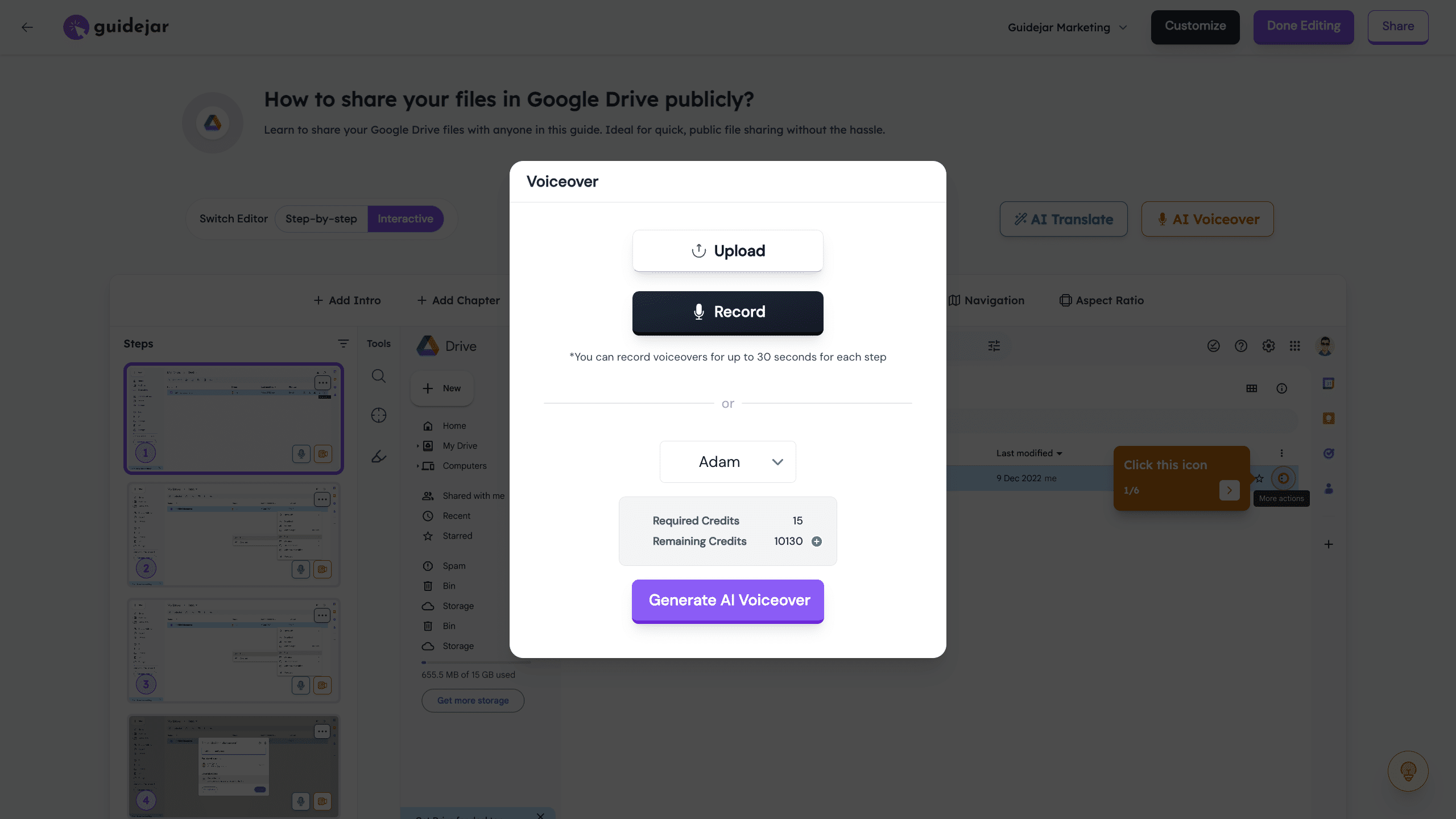 You can also upload your own audio or record your voice if you'd like to add a more personal touch
