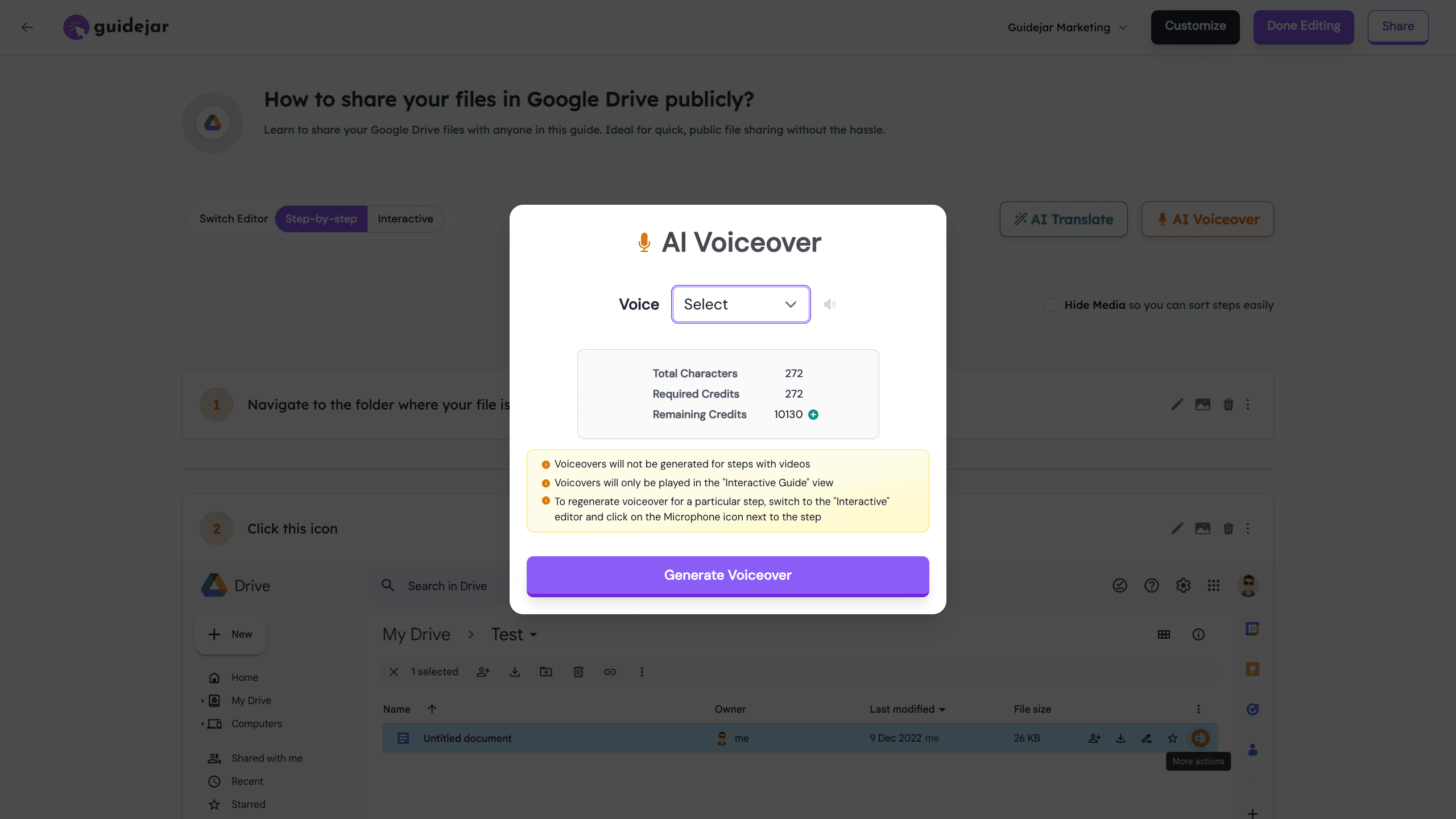 With 'AI Voiceover', you can effortlessly generate voiceovers for your guides in 30+ languages and make your demos more engaging!