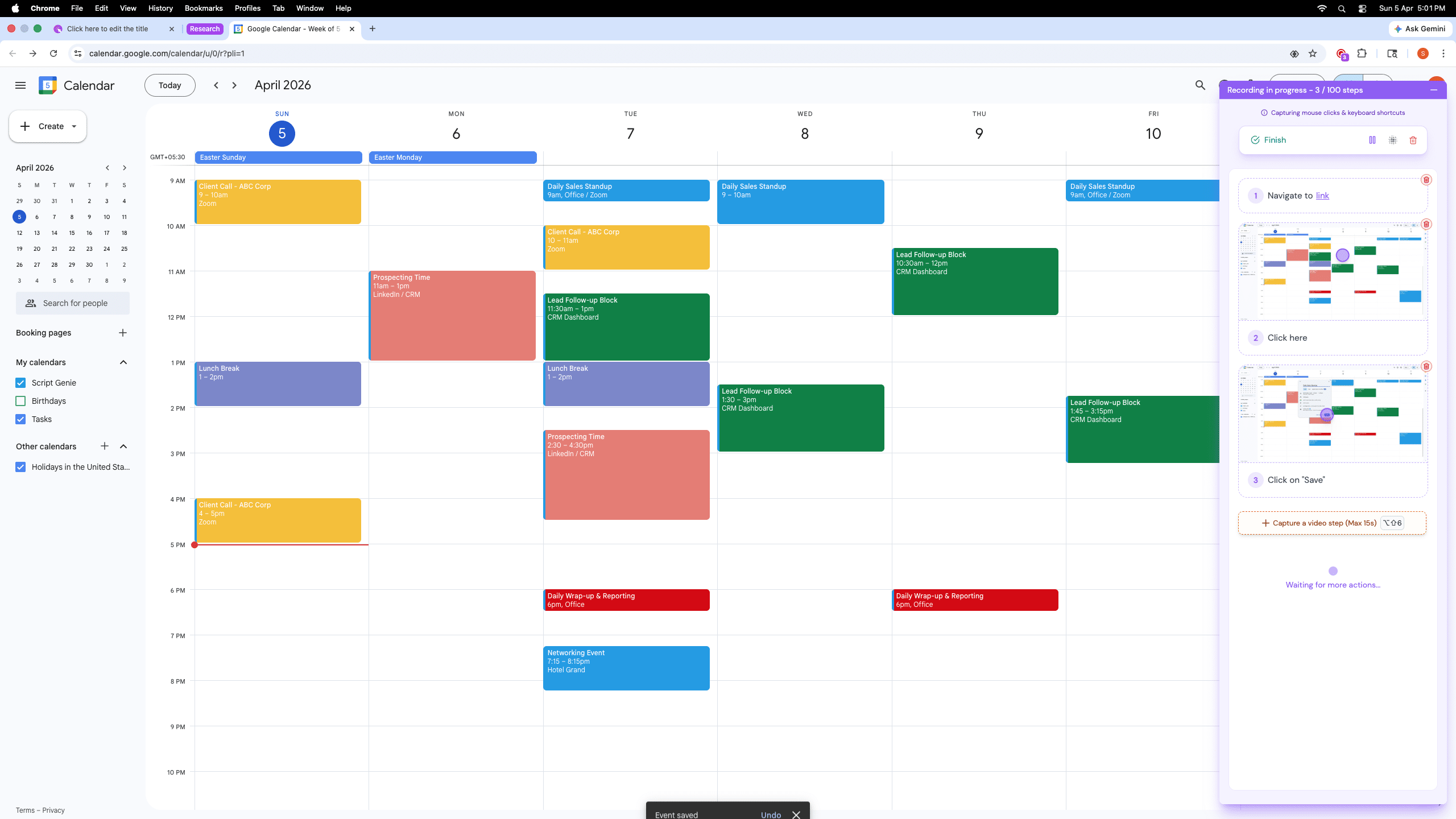 During the screen recording, open the extension and click on **“Capture a video step"**