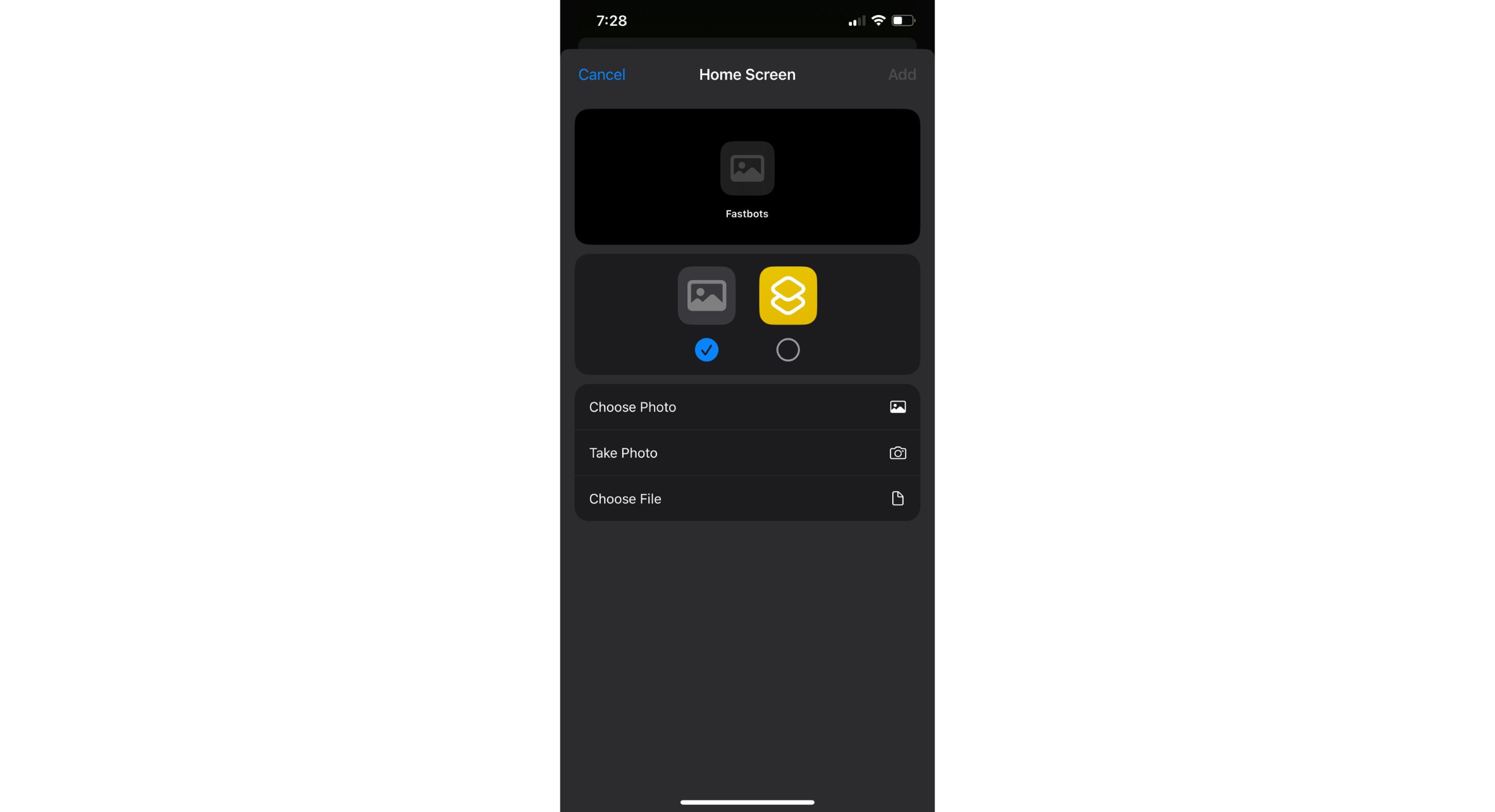 After selecting the name, click on the "Photo" icon to upload a photo of your choice as shortcut icon.