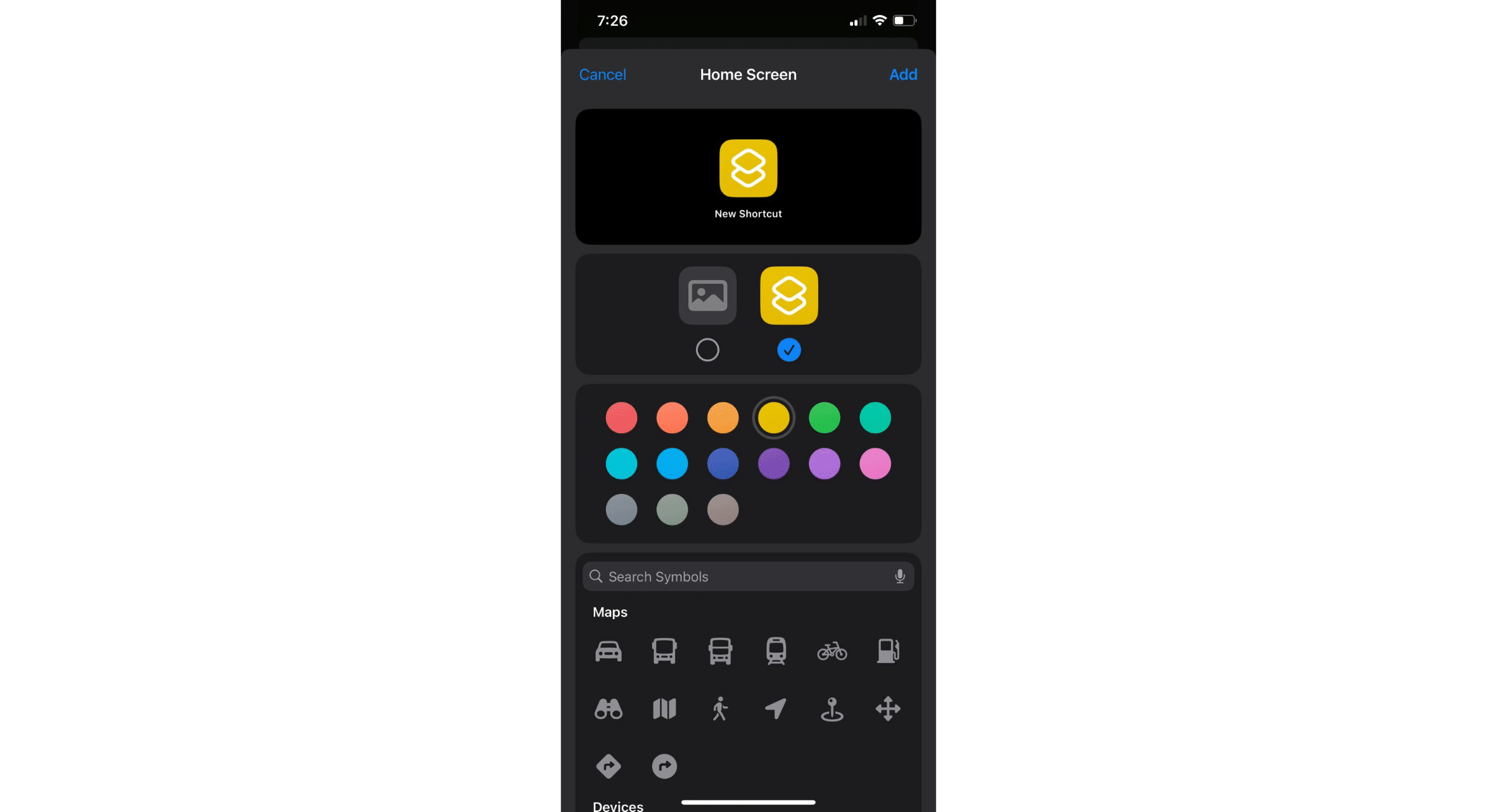 You can remove the "New Shortcut" text and add the text of your choice. It will be the name of the shortcut on your home screen.