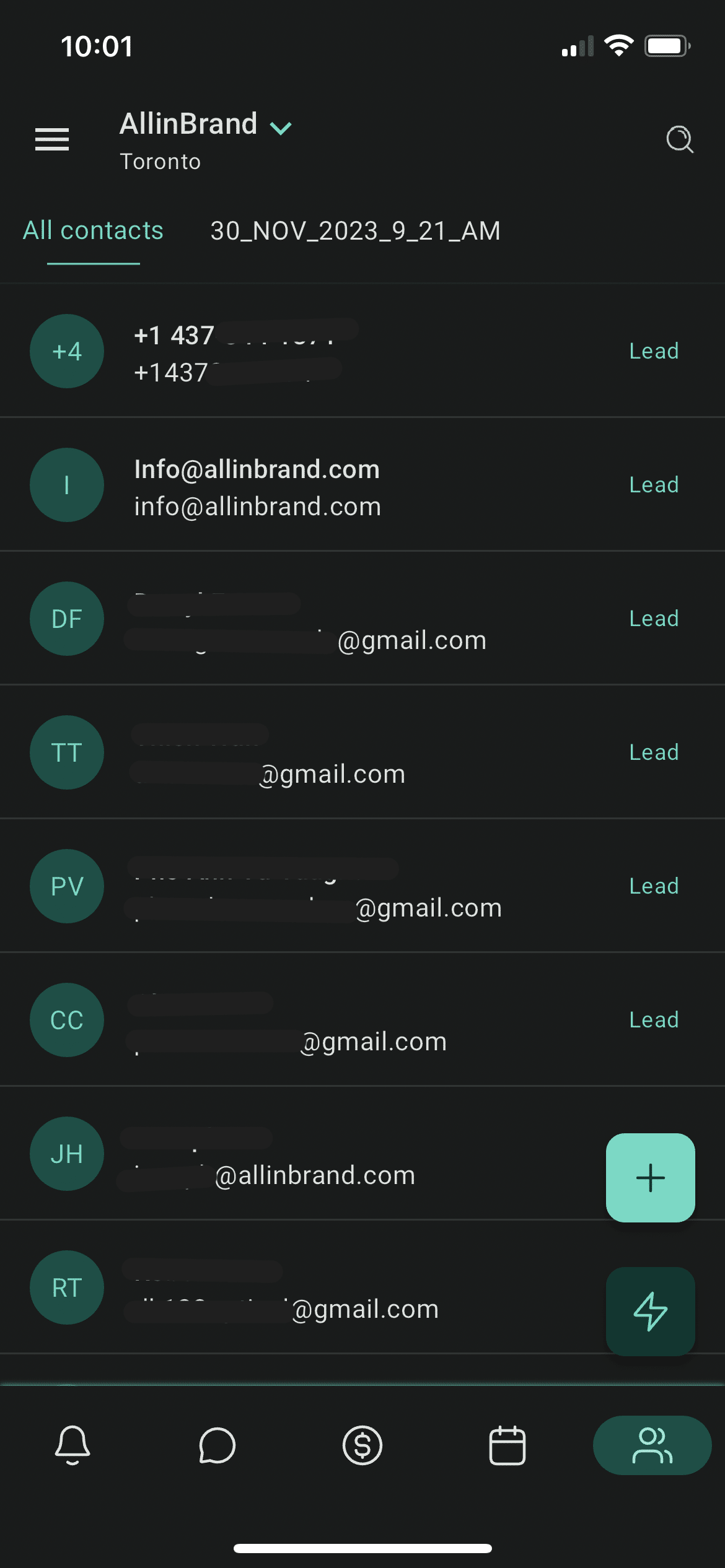 Clicking on the people icon at the bottom will direct you to a list of your contacts