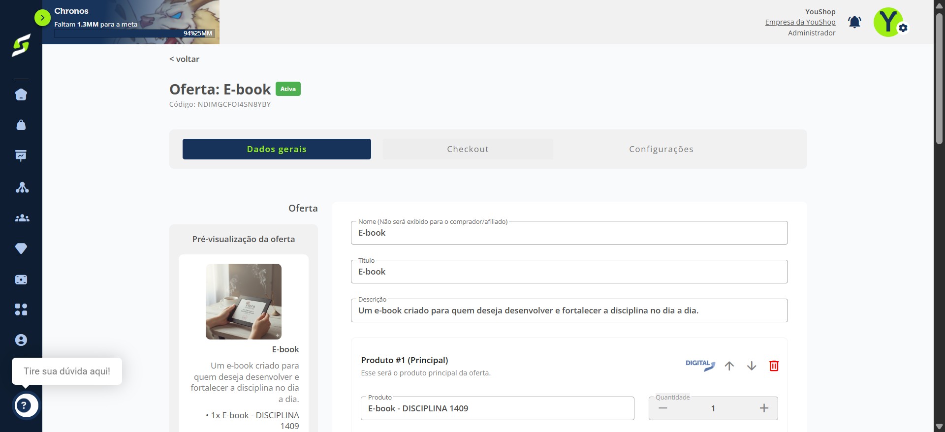 Selecione a seção Checkout.