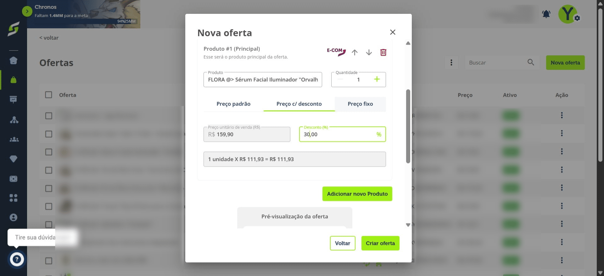 
No preço com desconto, você pode adicionar a porcentagem do desconto.