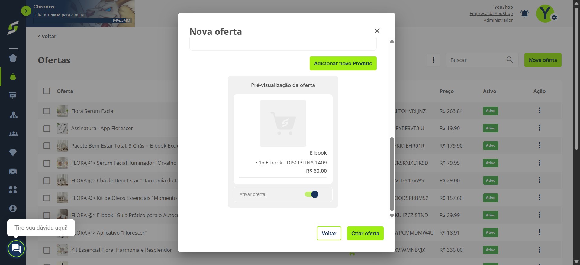 Clique em "Criar oferta".