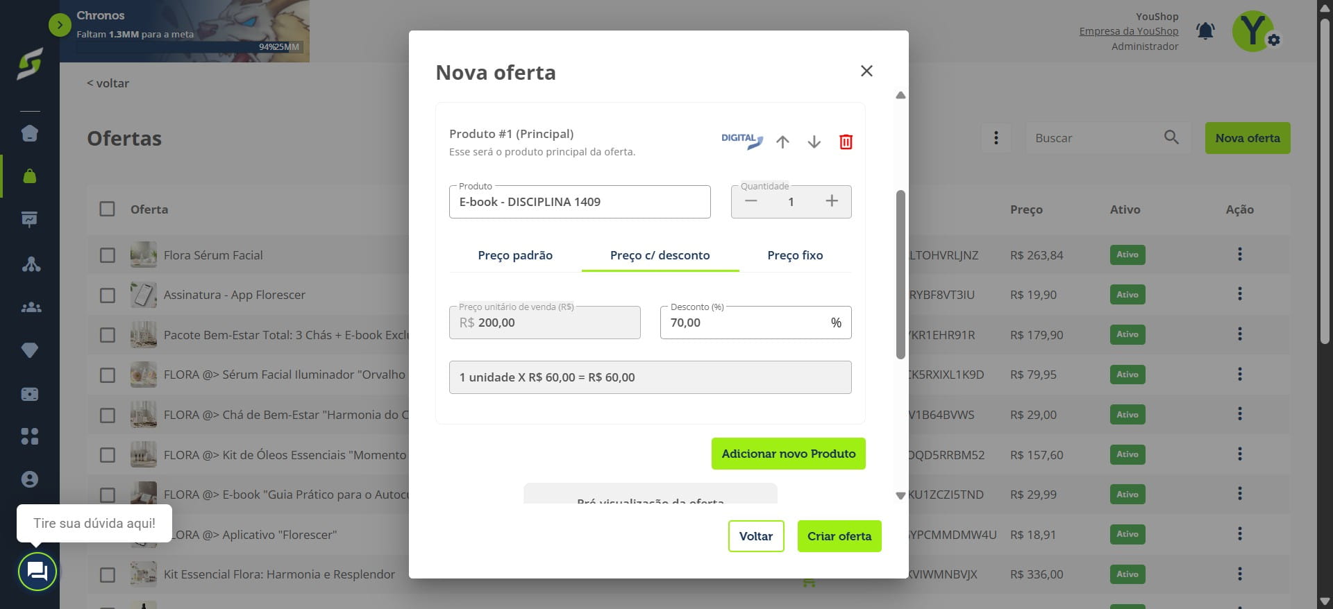 Defina o desconto ou o preço fixo da oferta.