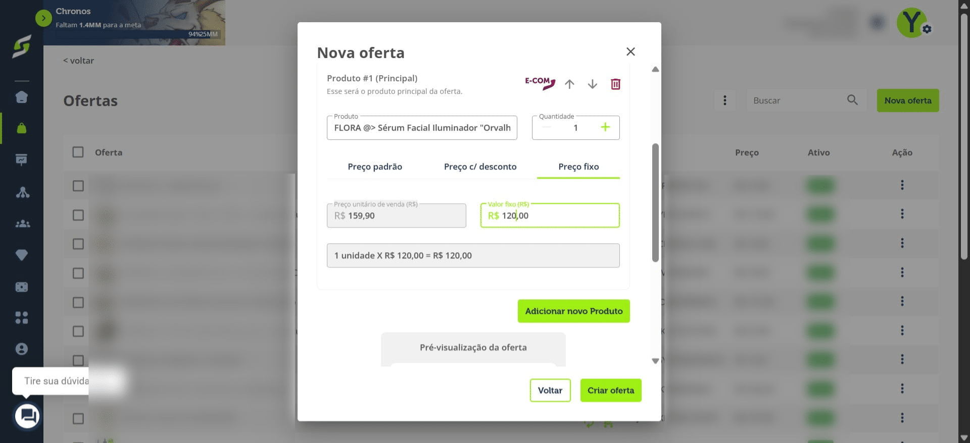 É possível também definir um preço fixo para a oferta.