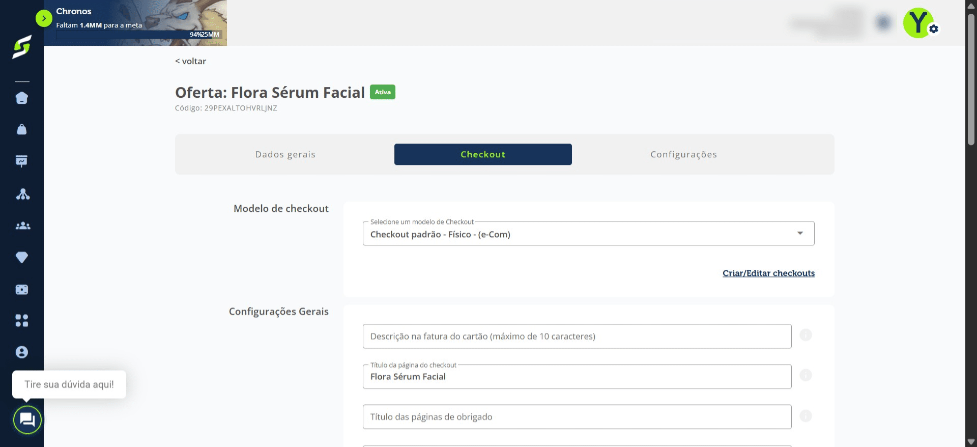 Adicione um modelo de checkout.