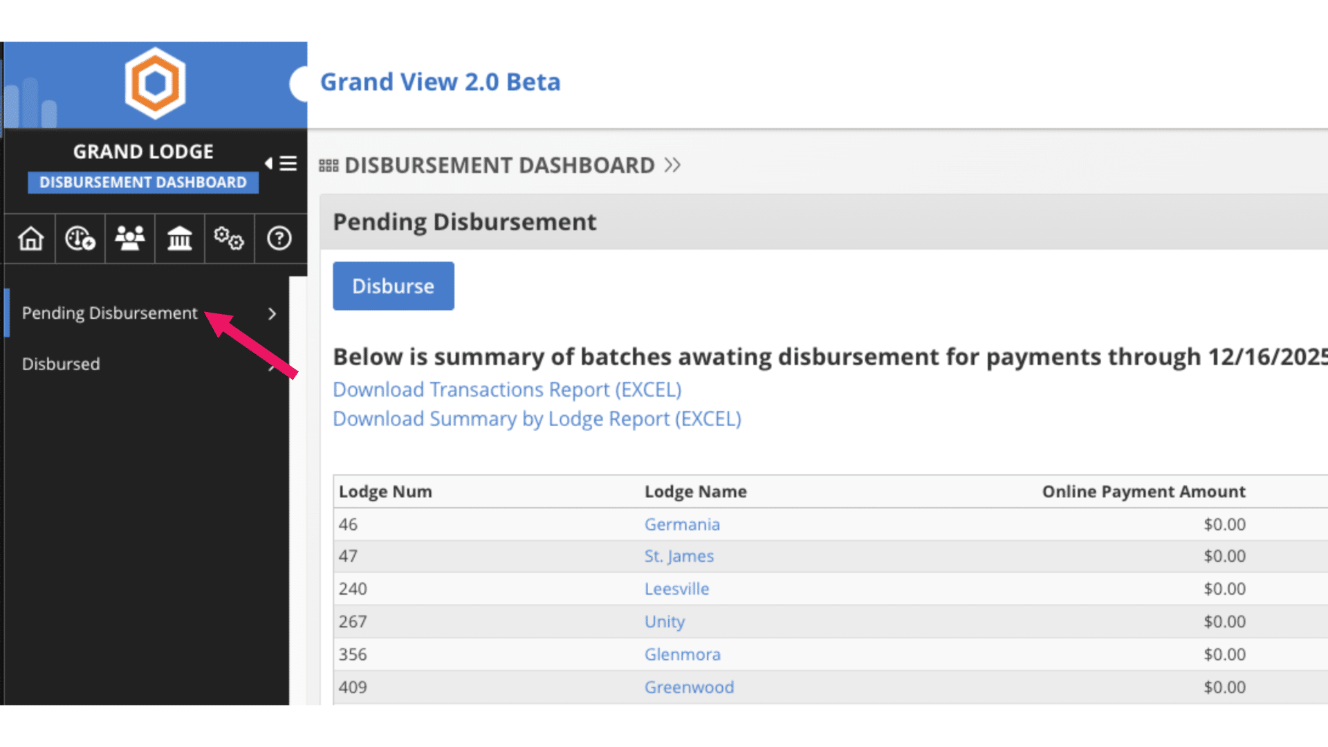 Click on Pending Disbursement.