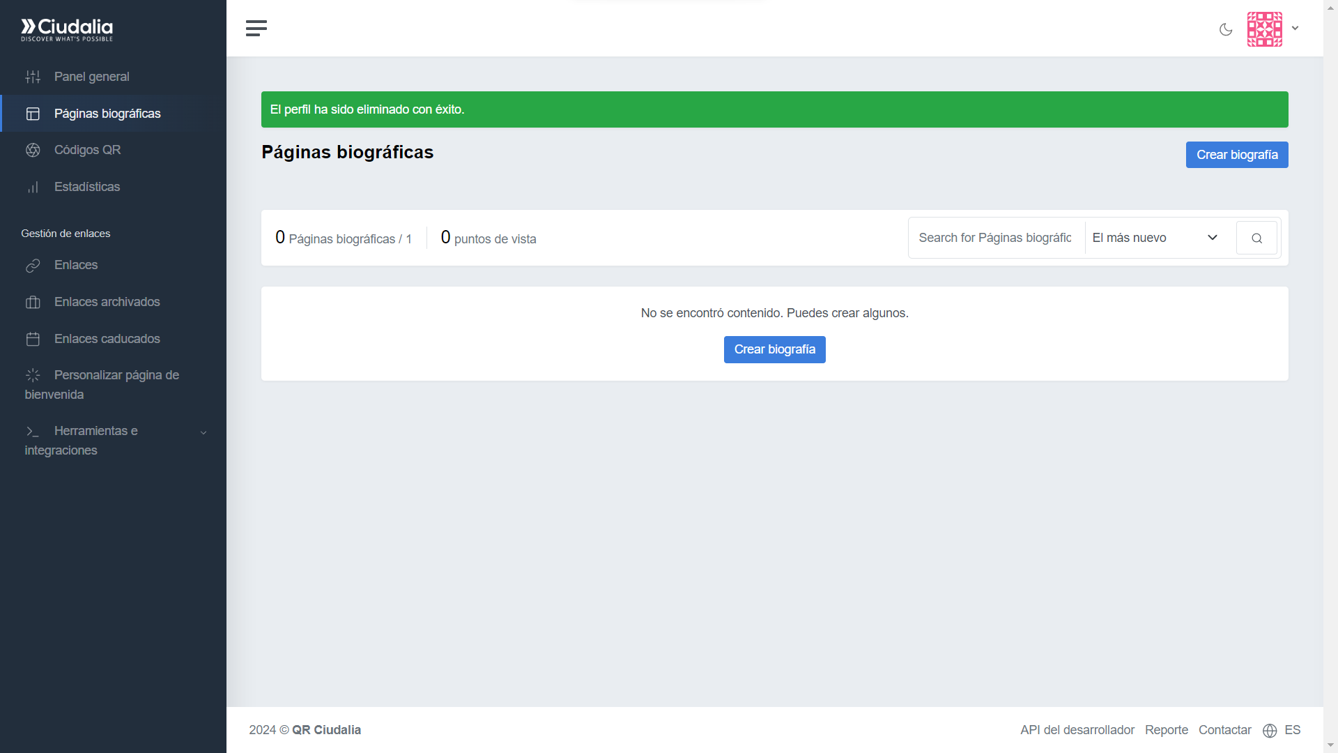 Y ¡Listo! **Biografía eliminada**