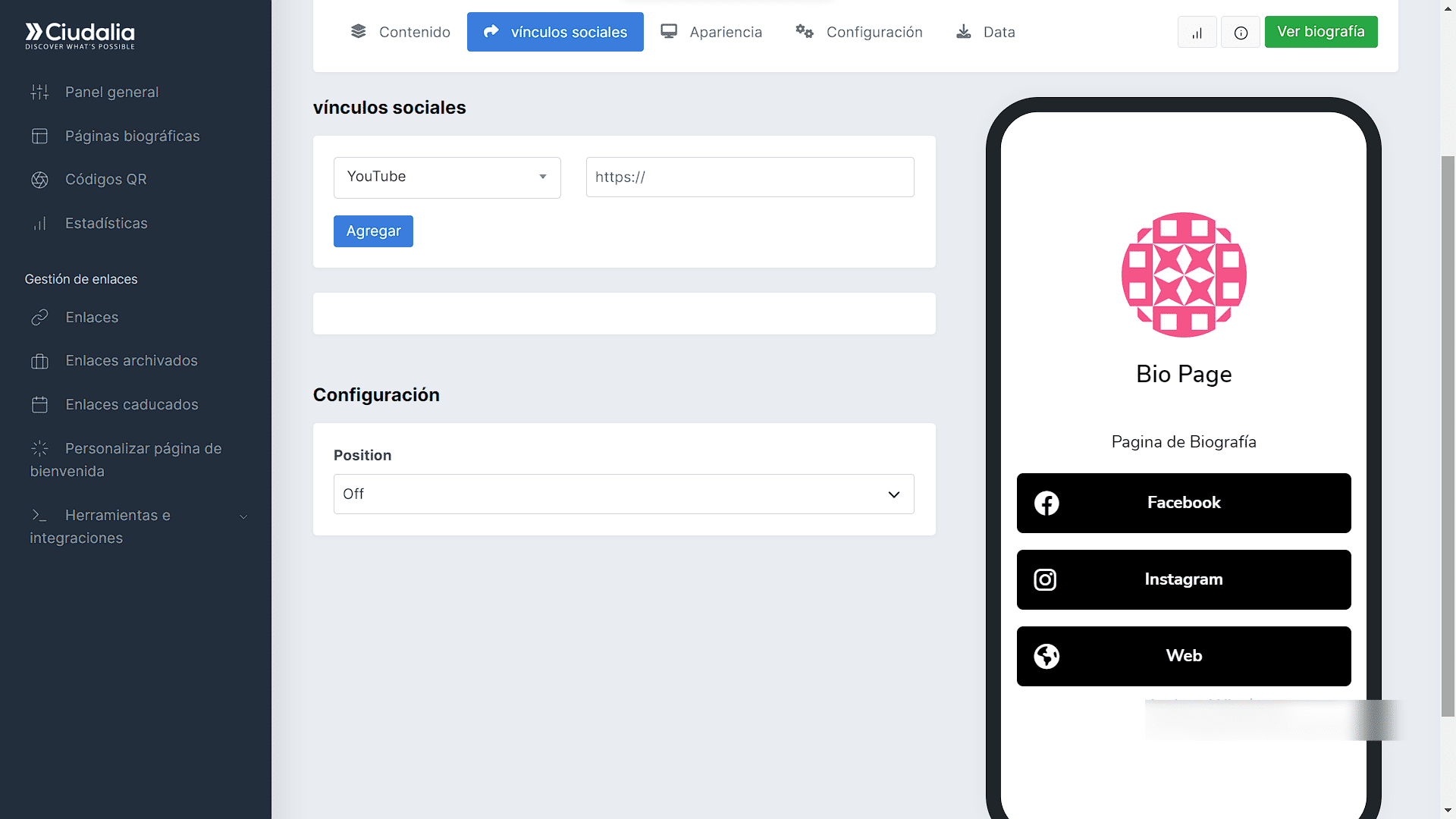 Crea vínculos sociales para mostrar en tu biografía